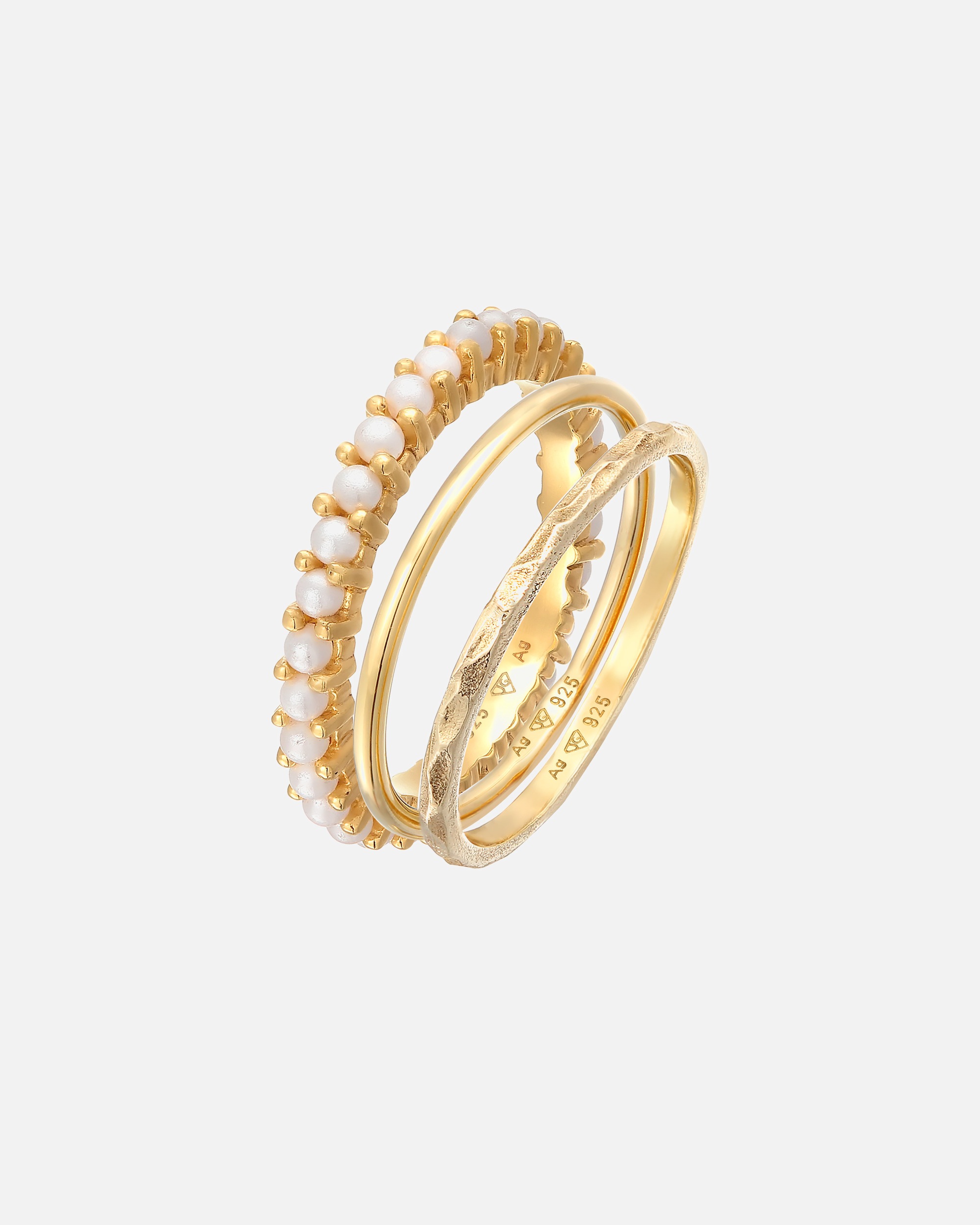 Ring für Weiblich Elli Elli Ring Stapelring Perlen 3er Set 925 Silber vergoldet 52