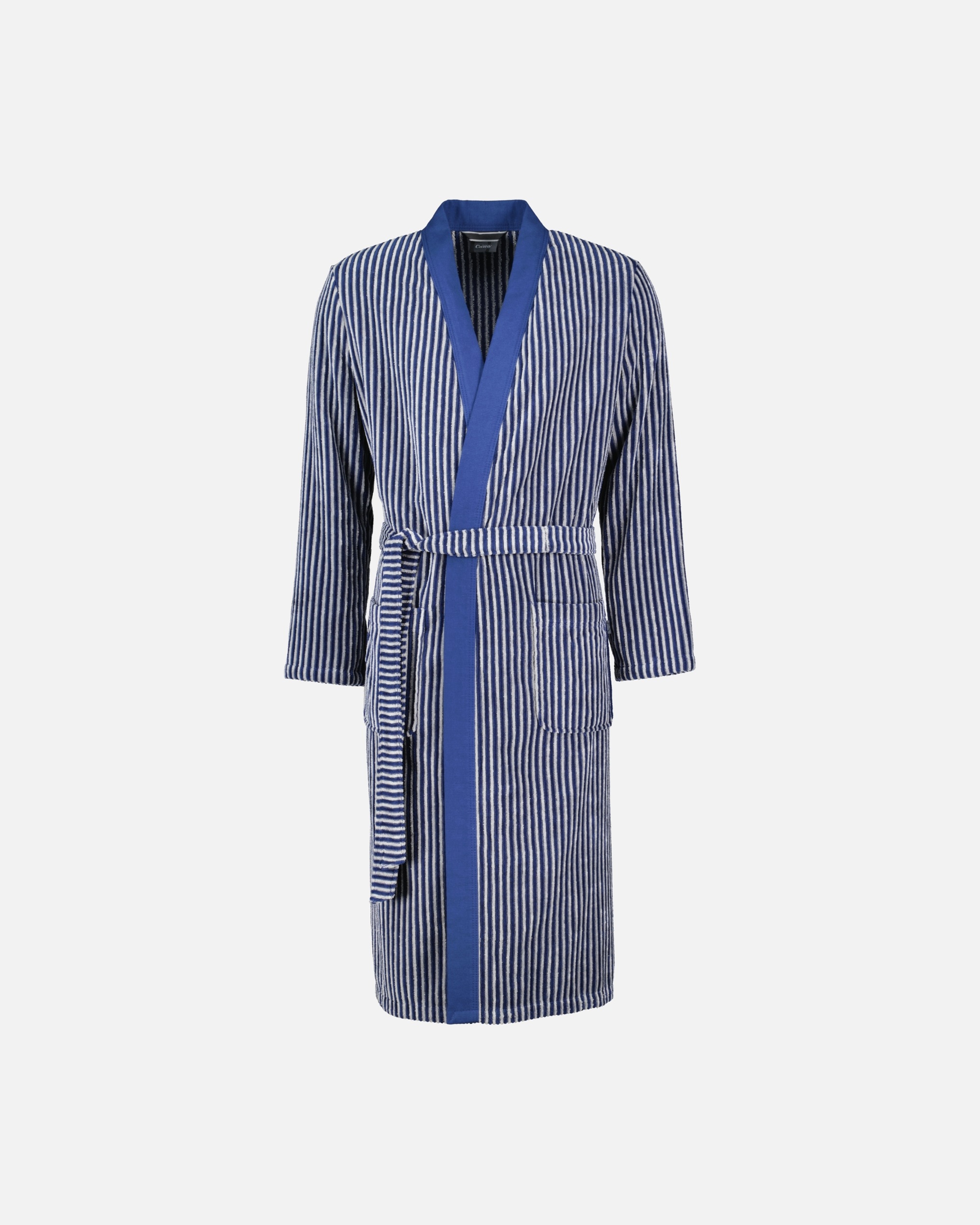 Bademantel für Männlich Cawö Cawö Bademäntel Herren Kimono Streifen 2843 blau - 17 L