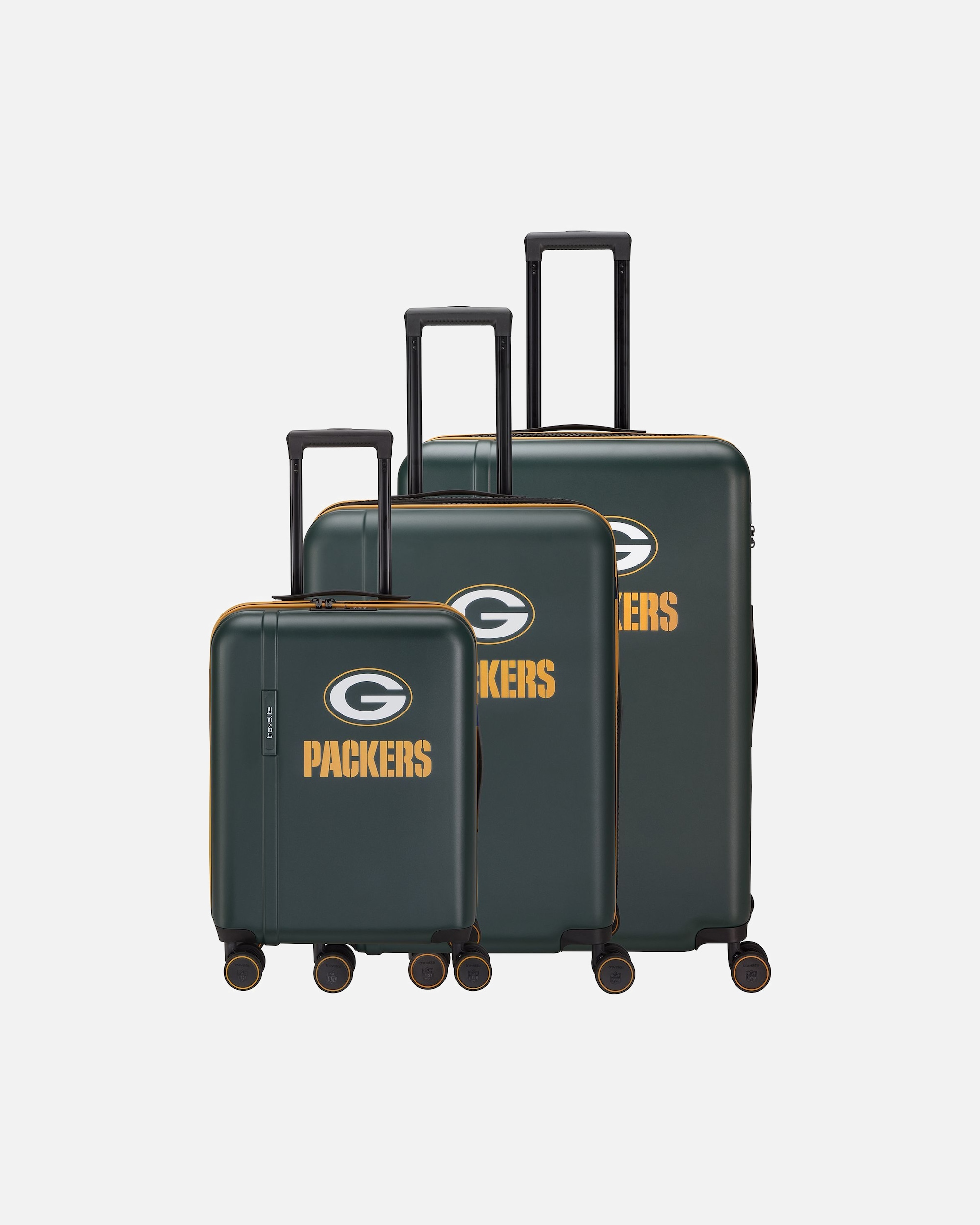 Koffer für Männlich Travelite travelite x NFL 4 Rollen Kofferset 3-teilig mit Dehnfalte green bay packers