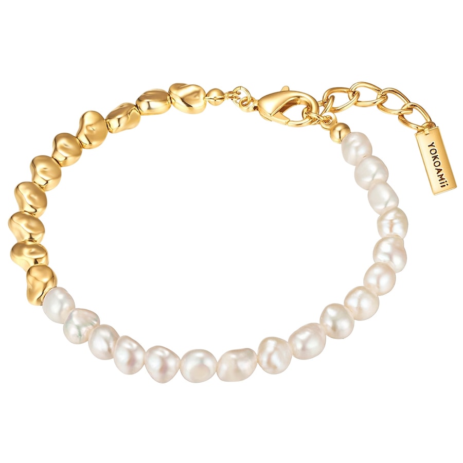 Yokoamii Armband Metall Muschelkernperle in Gelbgold 18,0 cm Basislänge + 3,0 Verlängerung Damen