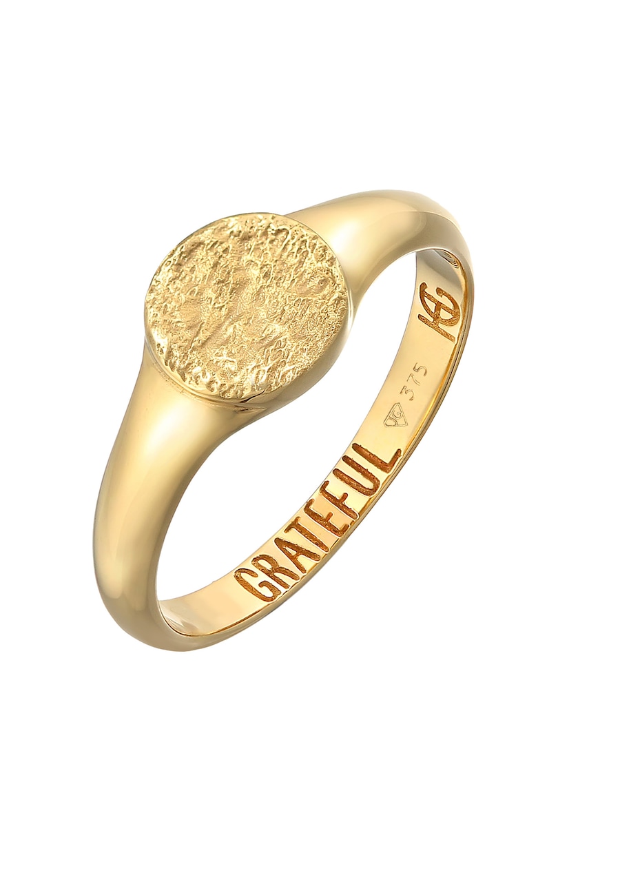 Haze & Glory Siegelring Rund - Grateful 375 Gelbgold 54 Damen