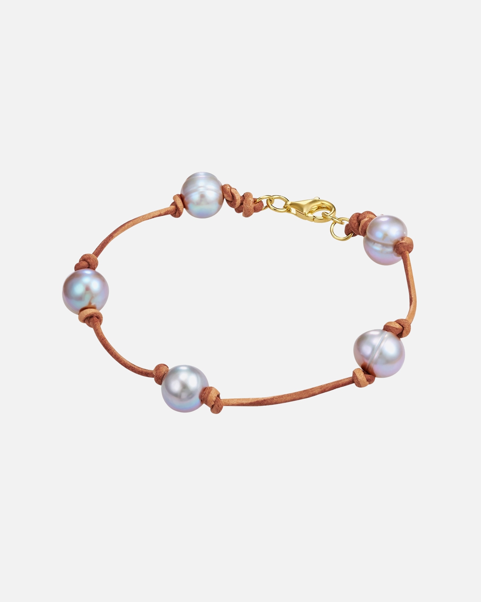 Armband für Weiblich Valero Pearls Leder-Armband Sterling Silber Süßwasser-Zuchtperle in Gelbgold 19,0 cm