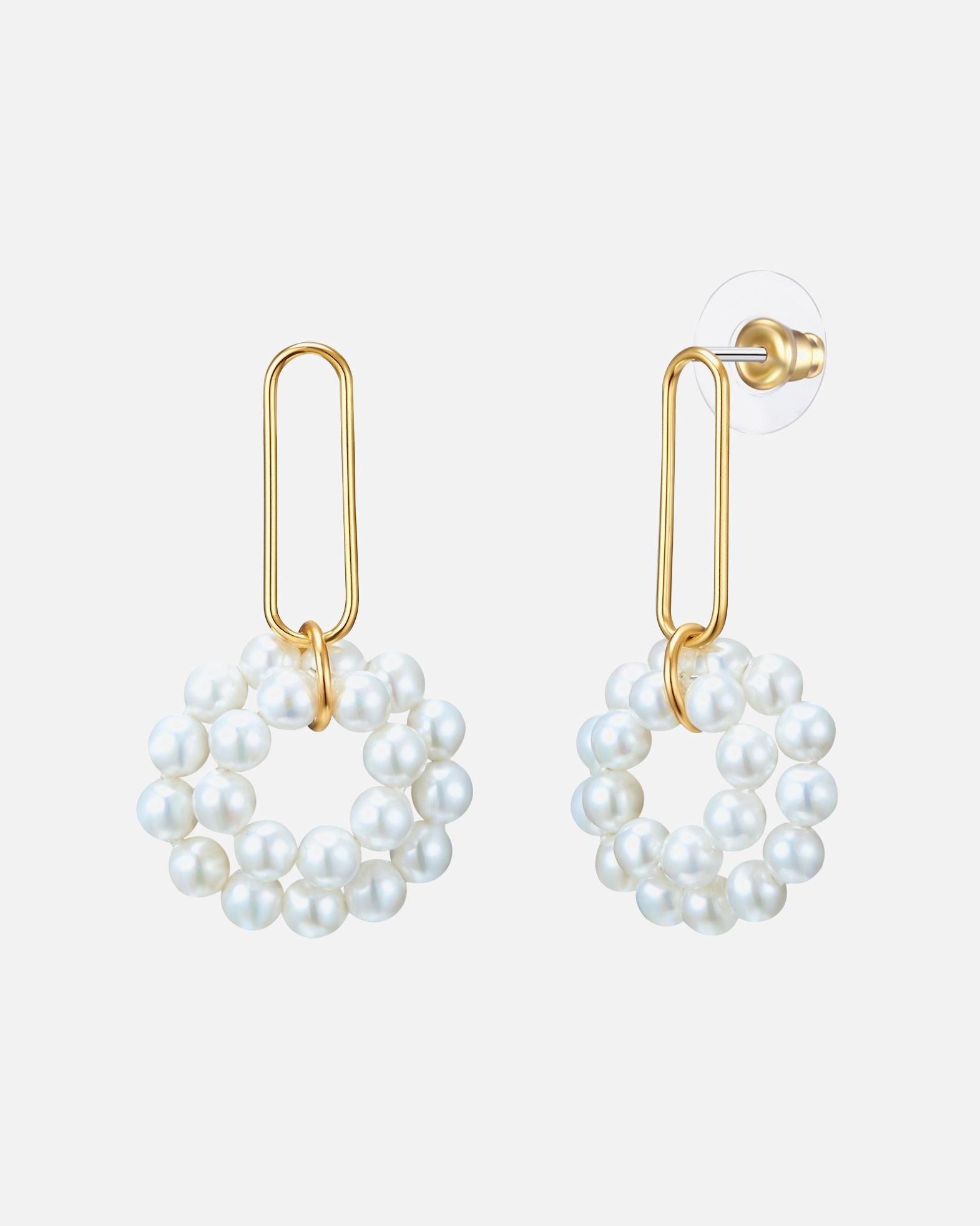Ohrringe für Weiblich Lulu & Jane Perlen-Ohrhänger Messing Muschelkernperle in Gelbgold 46,1 mm