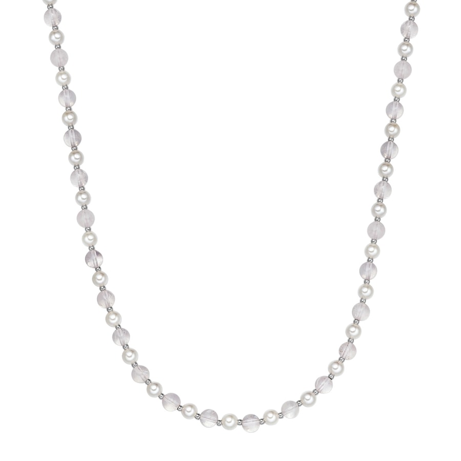 True Rebels Halskette aus Edelstahl in silber mit Quarz Muschelkernperle 50,0 cm Basiskette + 5,0 Verlängerung Herren