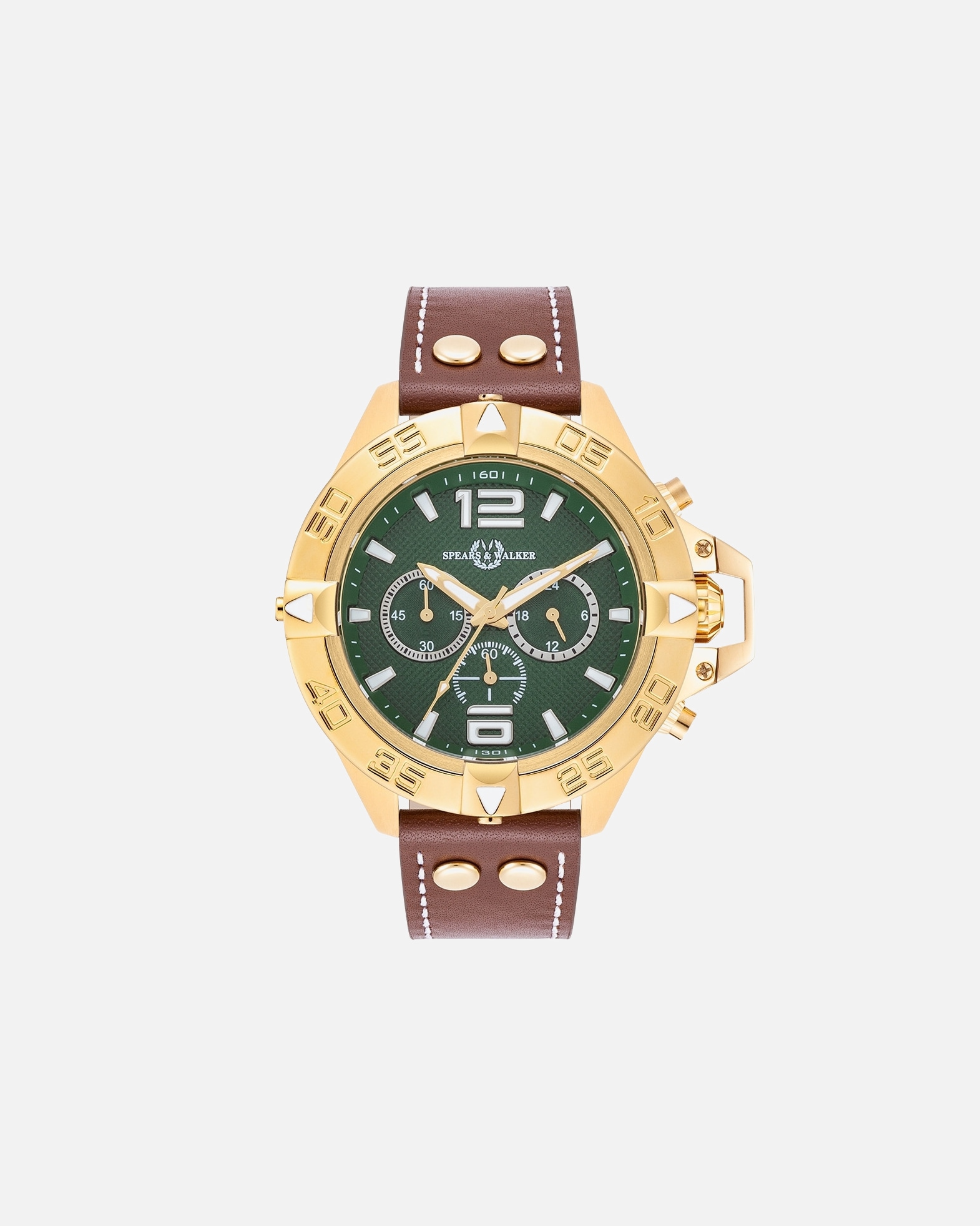 Uhr für Männlich Spears & Walker Quarzuhr Varus II Gelbgold Echtleder in Braun 49,0 mm