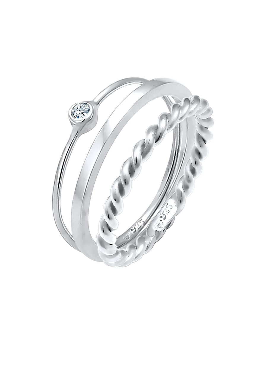 Elli Ringset Solitär 925 Silber, mit Kristallen von Swarovski 58 Damen