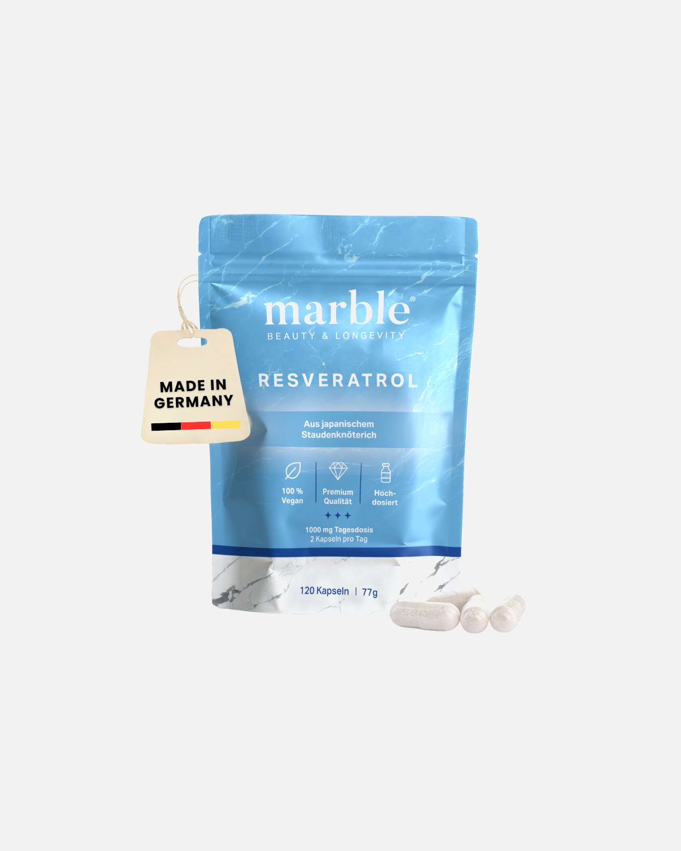 Nahrungsergänzung Energie & Fokus für Unisex marble Resveratrol – pflanzlicher Premium-Komplex aus Staudenknöterich Resveratrol – pflanzlicher Premium-Komplex aus Staudenknöterich
