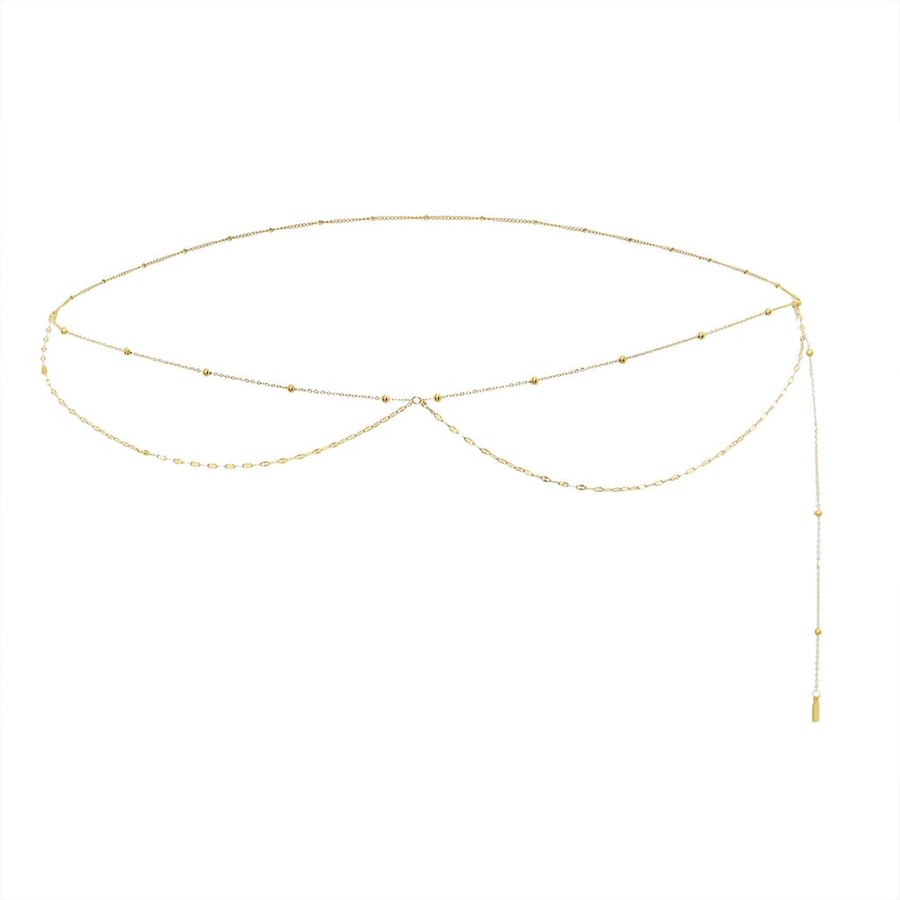 Hey Happiness Layered Satellite & Rolo Bauchkette – aus Edelstahl Gold Hellbraun Damen