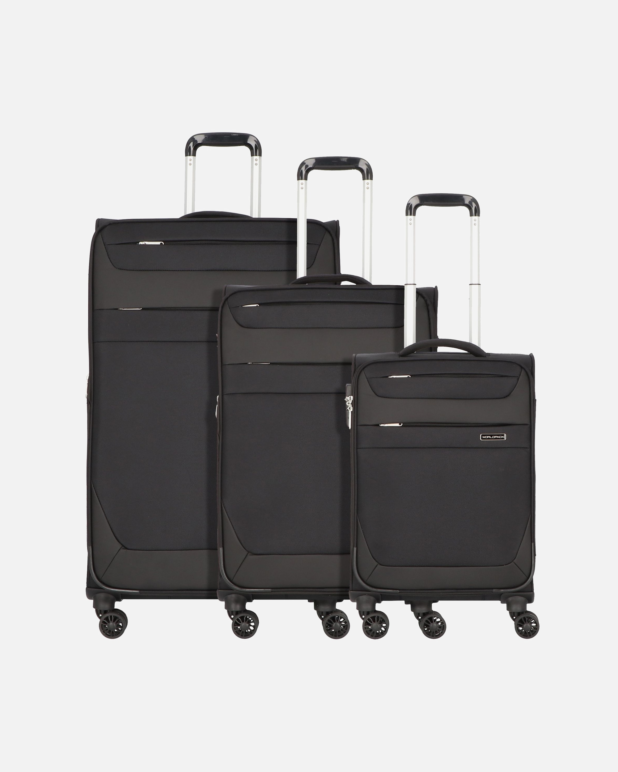 Koffer für Männlich Worldpack Dublin 4 Rollen Kofferset 3-teilig mit Dehnfalte schwarz