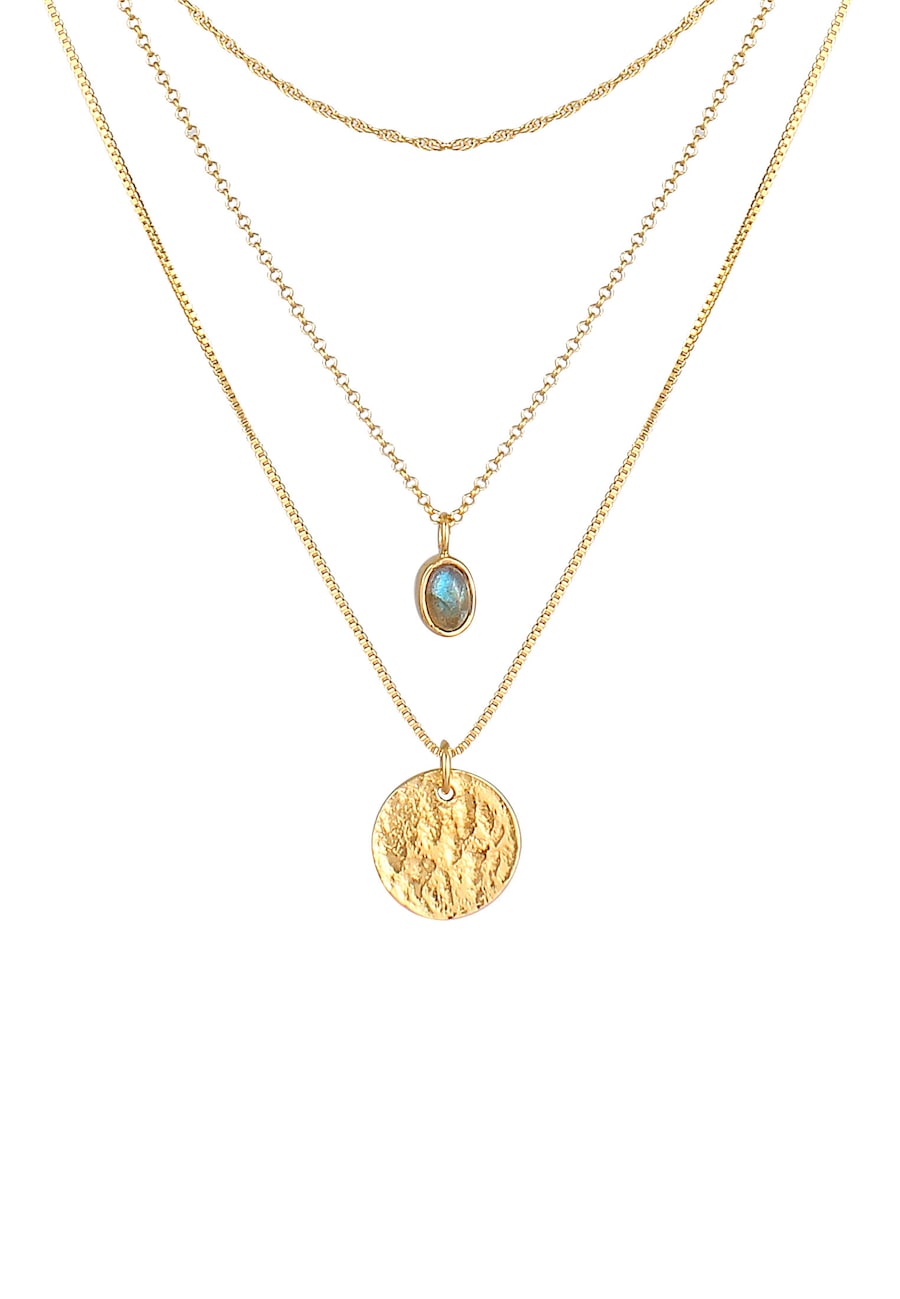 Elli PREMIUM Layer Labradorit Plättchen Anhänger 925 Silber 40 Damen