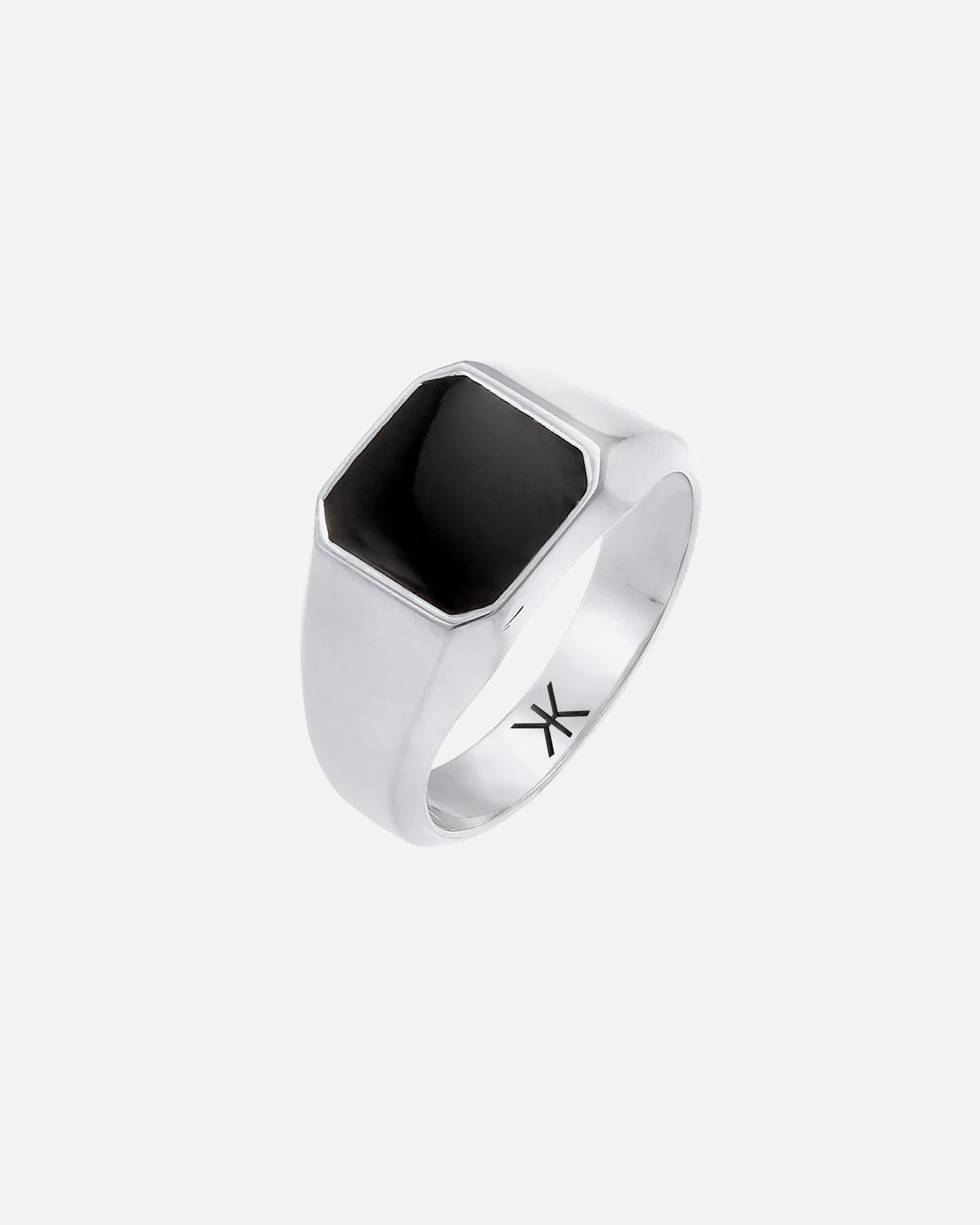 Ring für Männlich KUZZOI Herren Siegelring Emaille Schwarz Basic 925 Silber 54