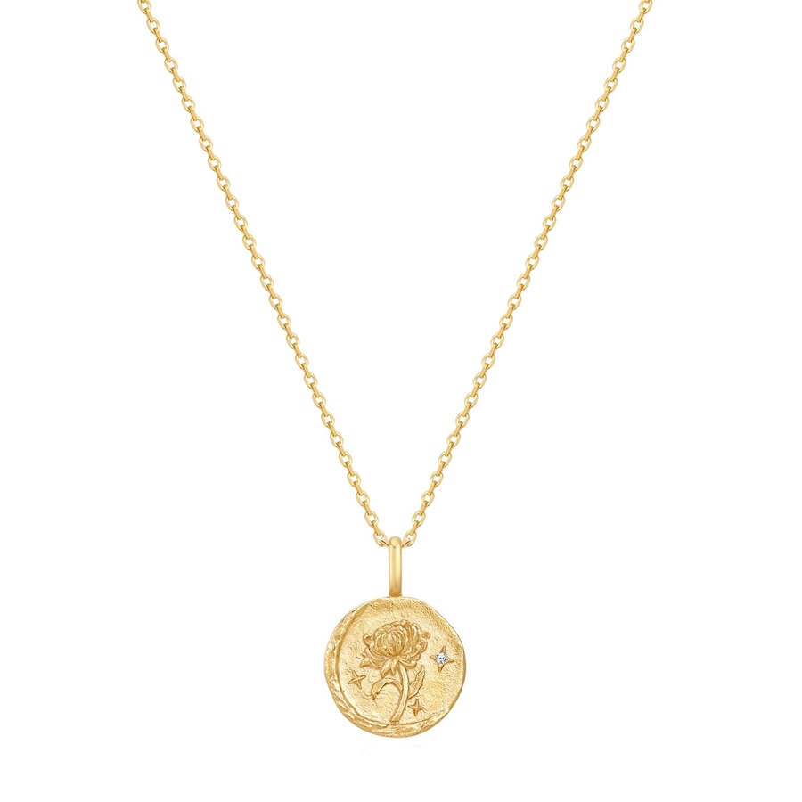Glanzstücke München Halskette Geburtsblume November Chrysantheme aus Sterling Silber in Gelbgold mit Zirkonia 40,0 cm Basiskette + 5,0 Verlängerung