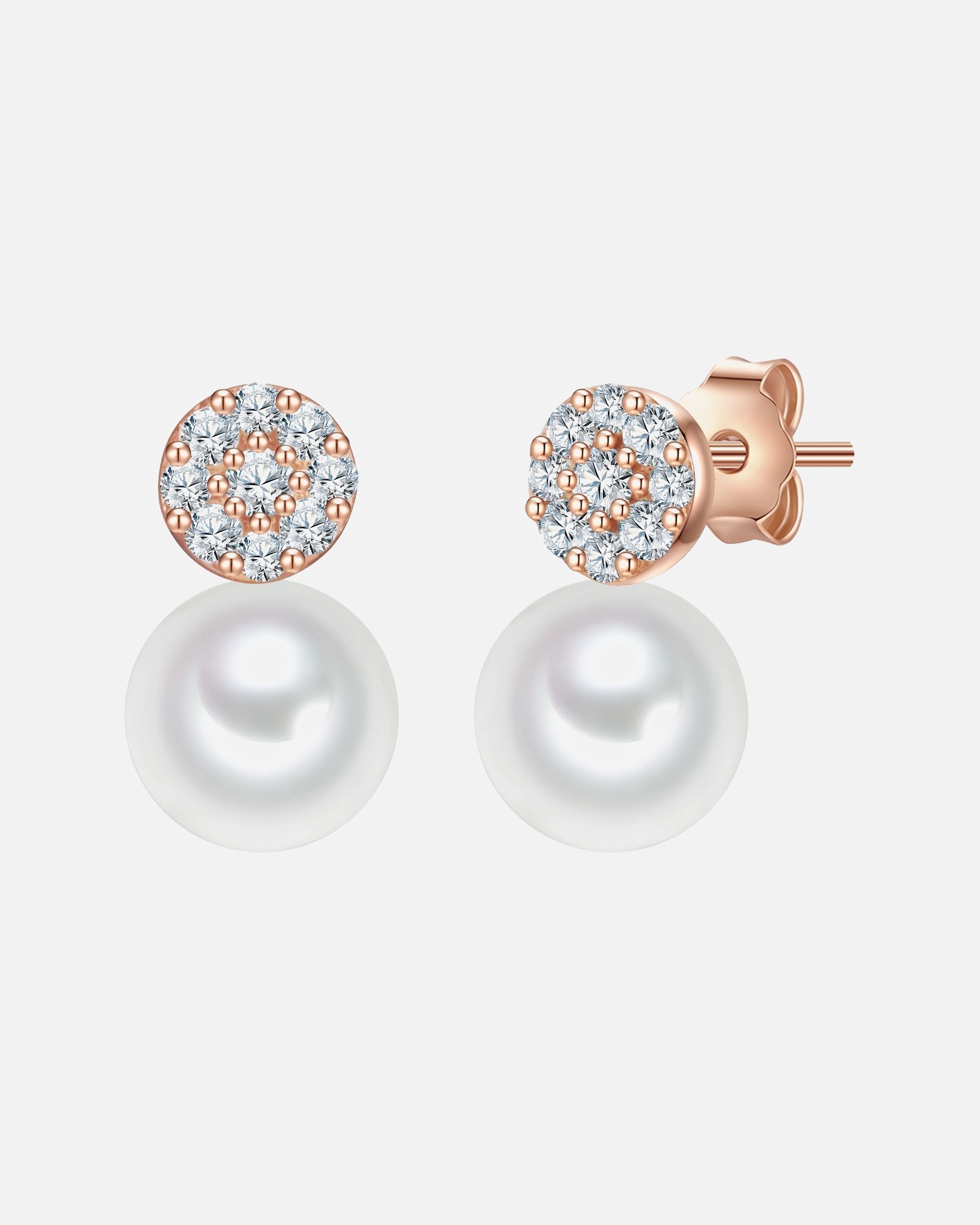 Ohrringe für Weiblich Valero Pearls Perlen-Ohrstecker Sterling Silber Zirkonia Süßwasser-Zuchtperle in Roségold 11,6 mm