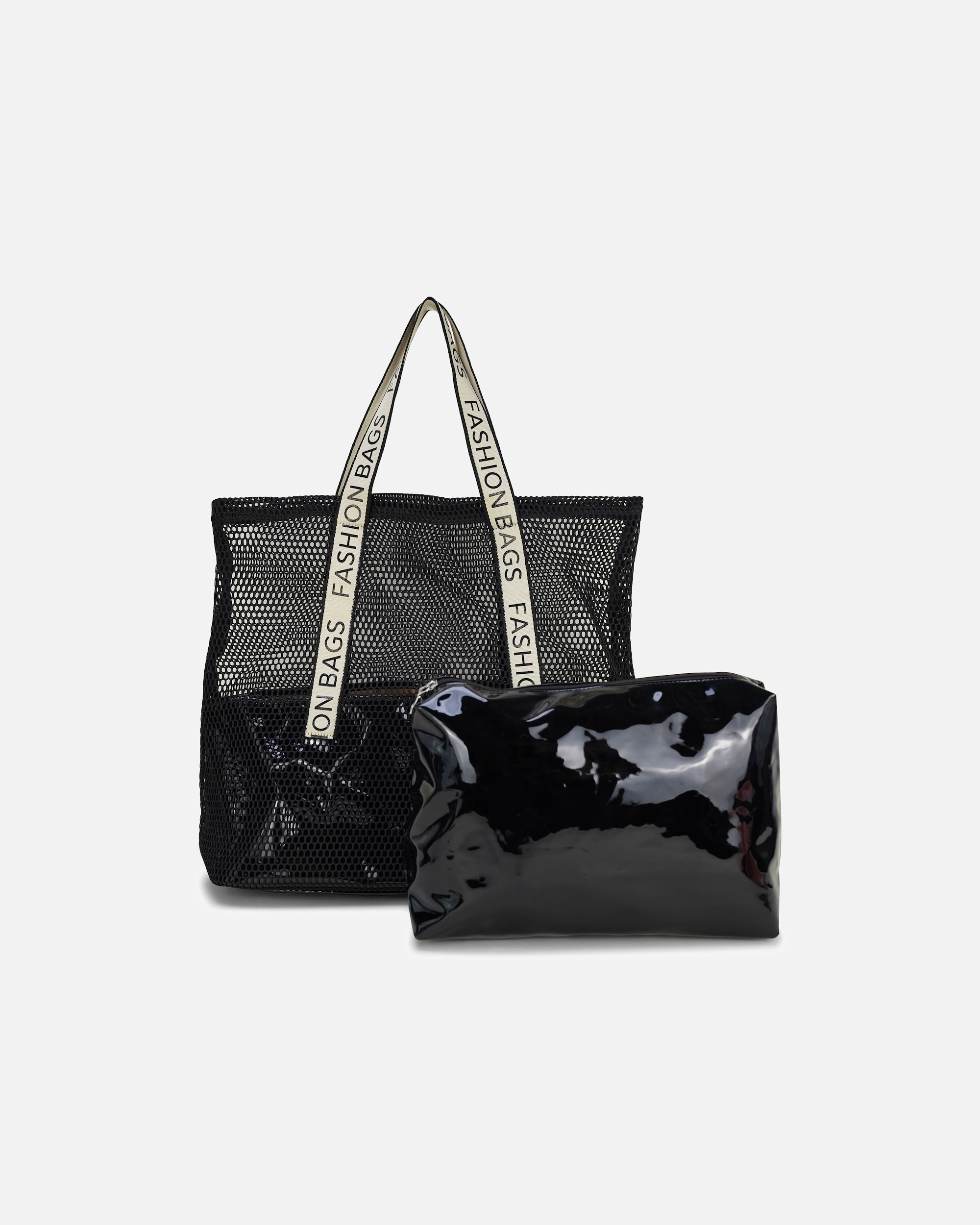 Tasche für Unisex HARPA Shopper ABBY in Netzstruktur mit Kulturbeutel schwarz