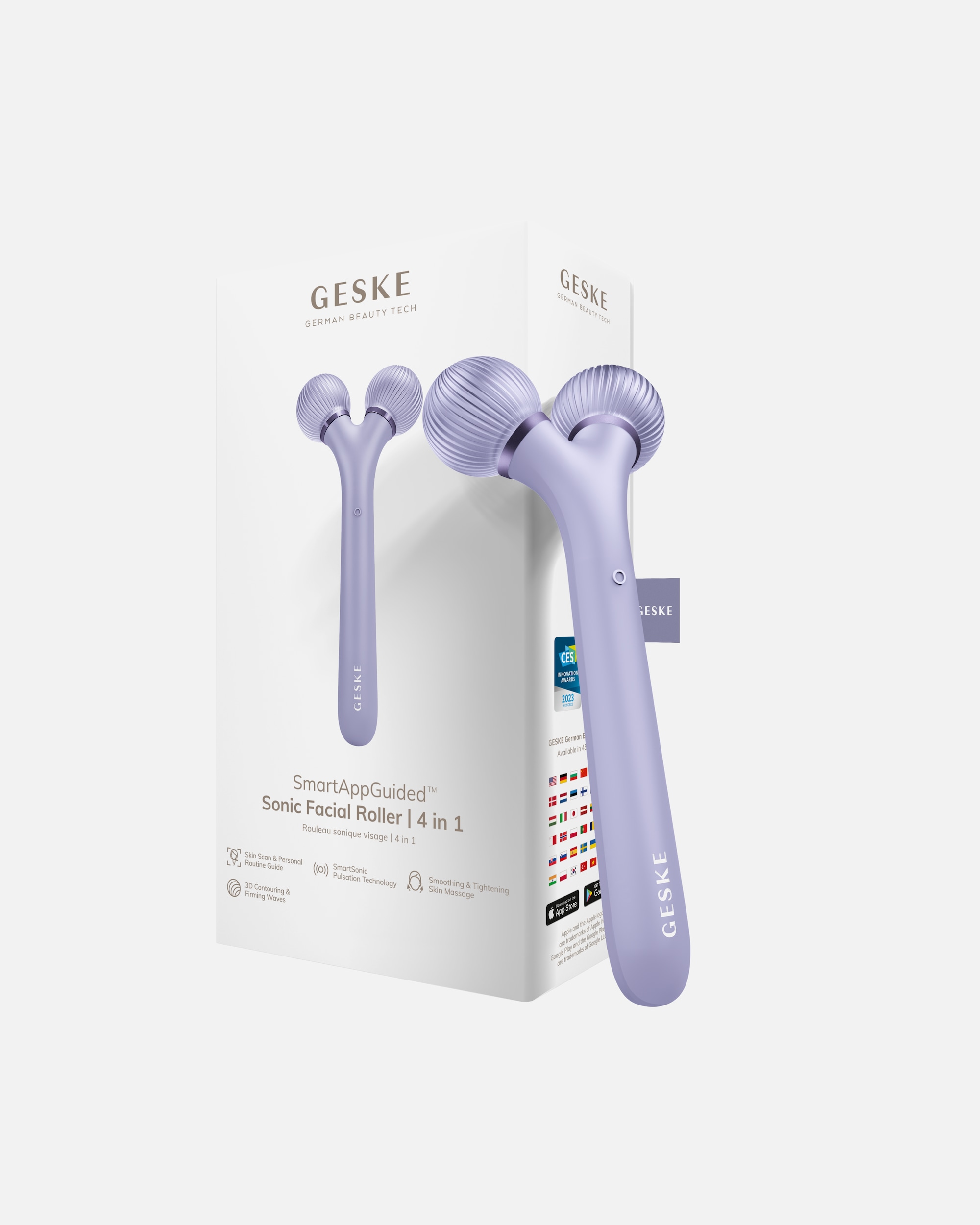 Elektrisches Gesichtsmassagegerät für Unisex GESKE SmartAppGuided™ Sonic Facial Roller | 4 in 1 Purple