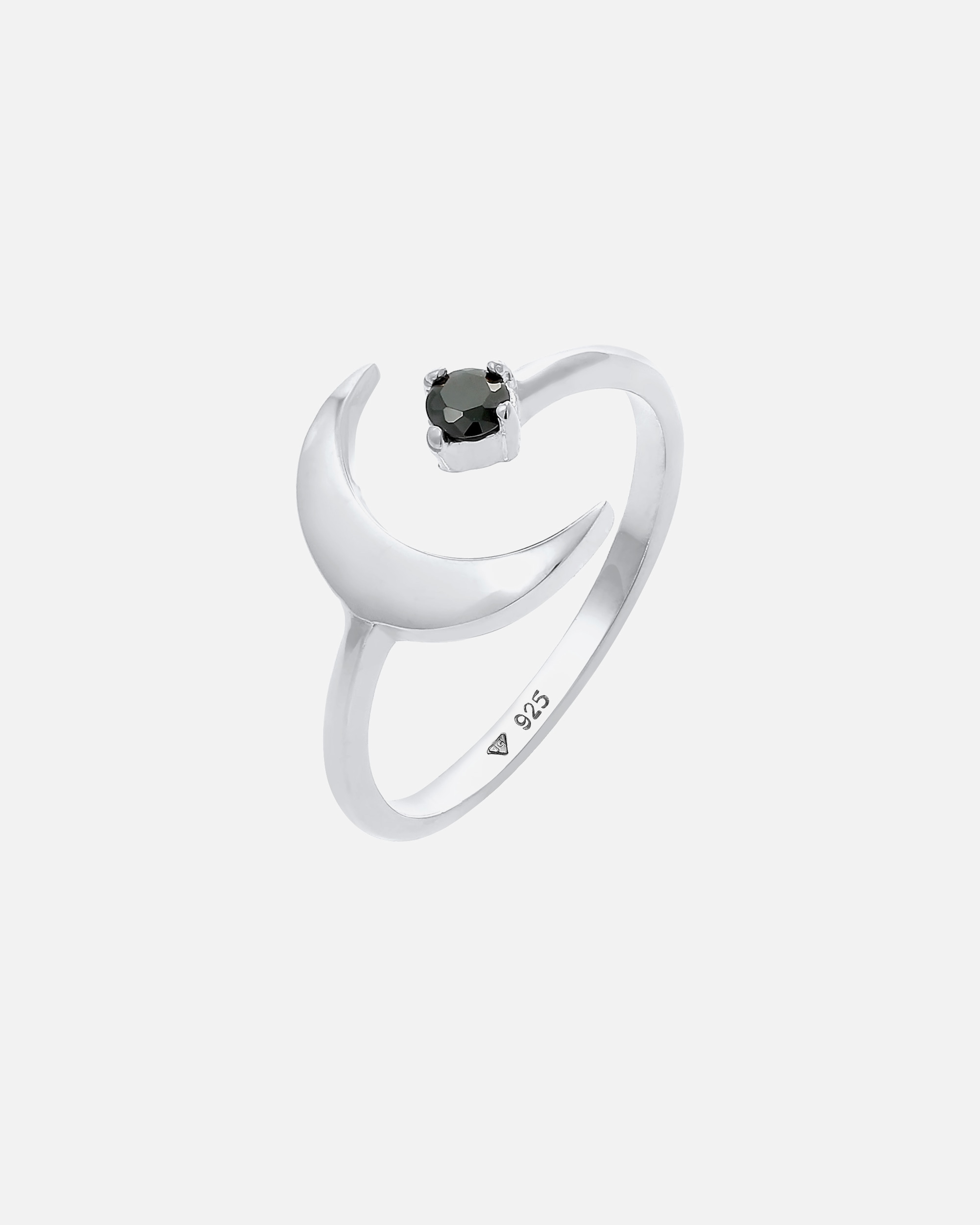 Ring für Weiblich Elli Halbmond Astro Offen Zirkonia Schwarz 925 Silber silberfarben