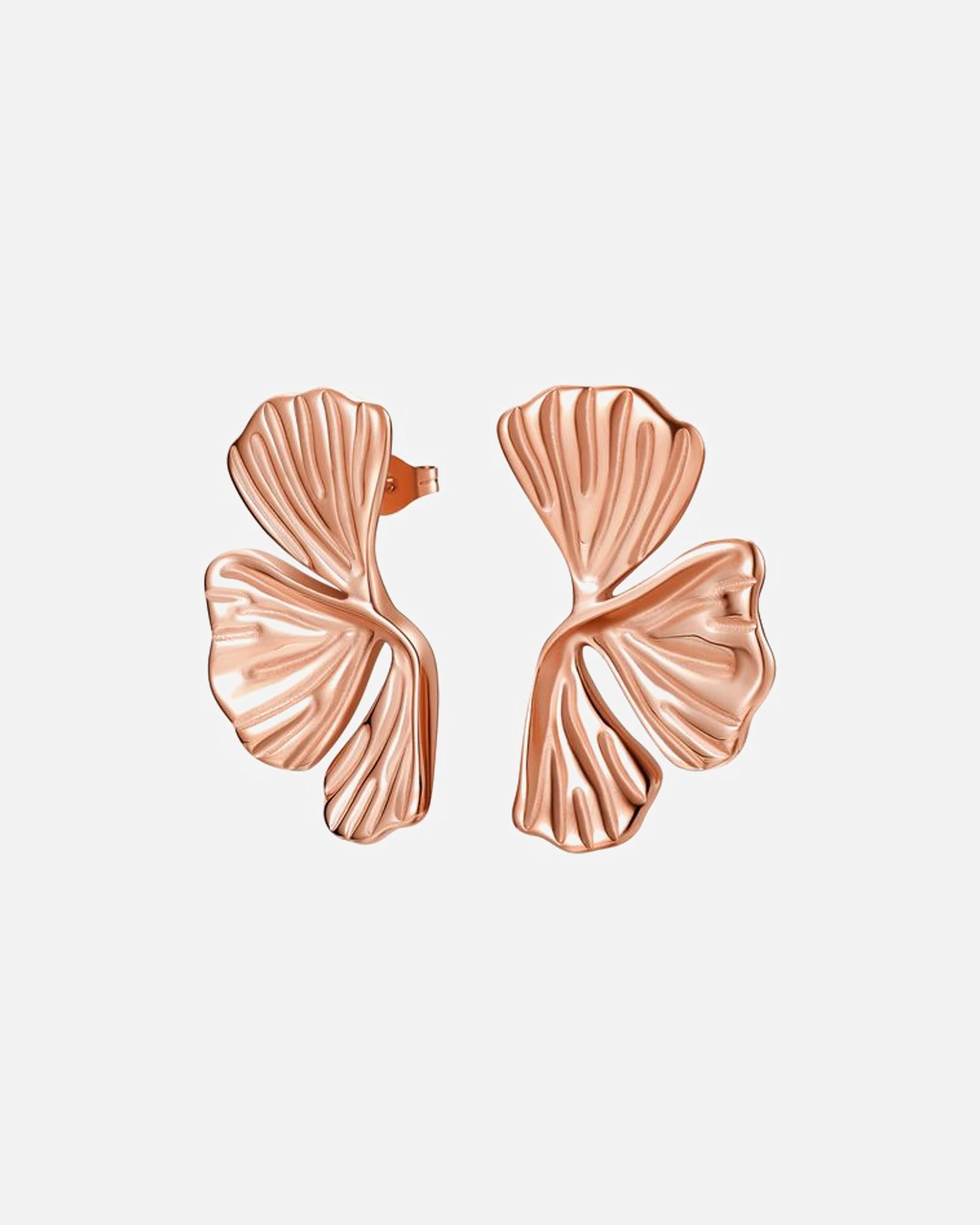 Ohrringe für Weiblich Hey Happiness Default Brand Line Ginkgo-Blatt Statement-Ohrringe aus Edelstahl Rosegold