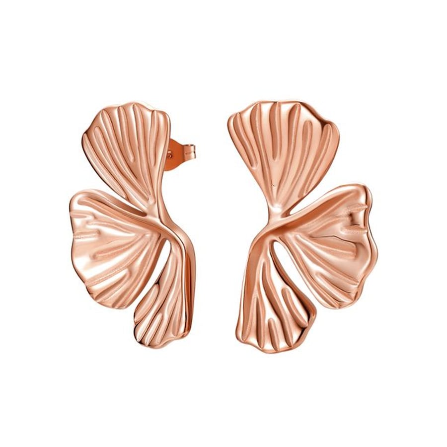 Hey Happiness Ginkgo-Blatt Statement-Ohrringe aus Edelstahl Rosegold Nude Damen