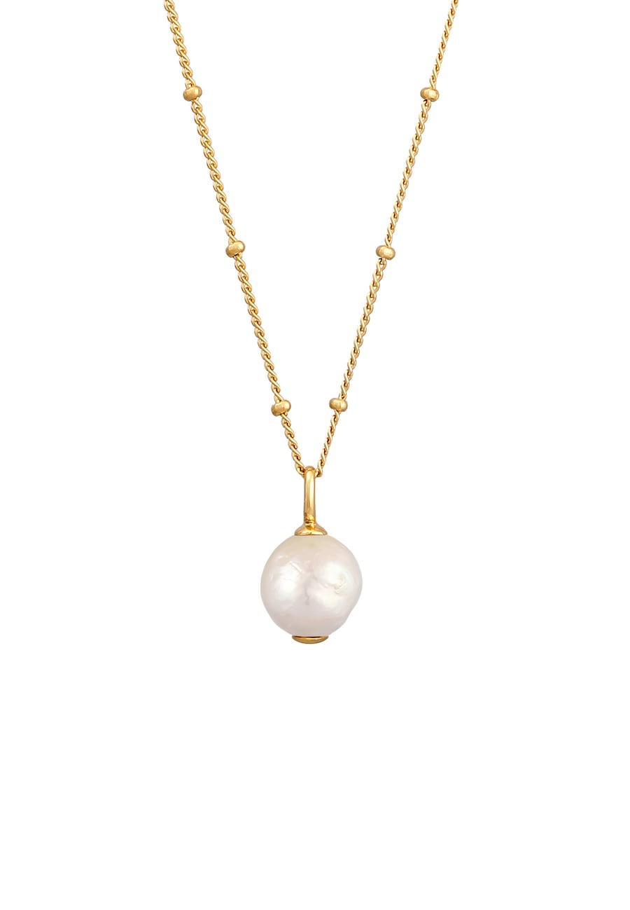 Elli PREMIUM Süßwasserzuchtperle Kugelkette 925 Silber goldfarben Damen