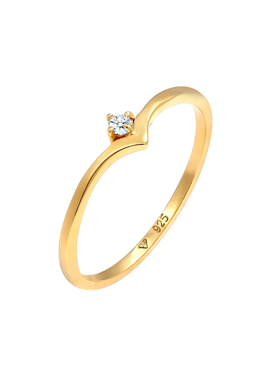 Elli DIAMONDS Solitär Diamant (0.03 ct.) V-Form 925 Silber 54 Damen