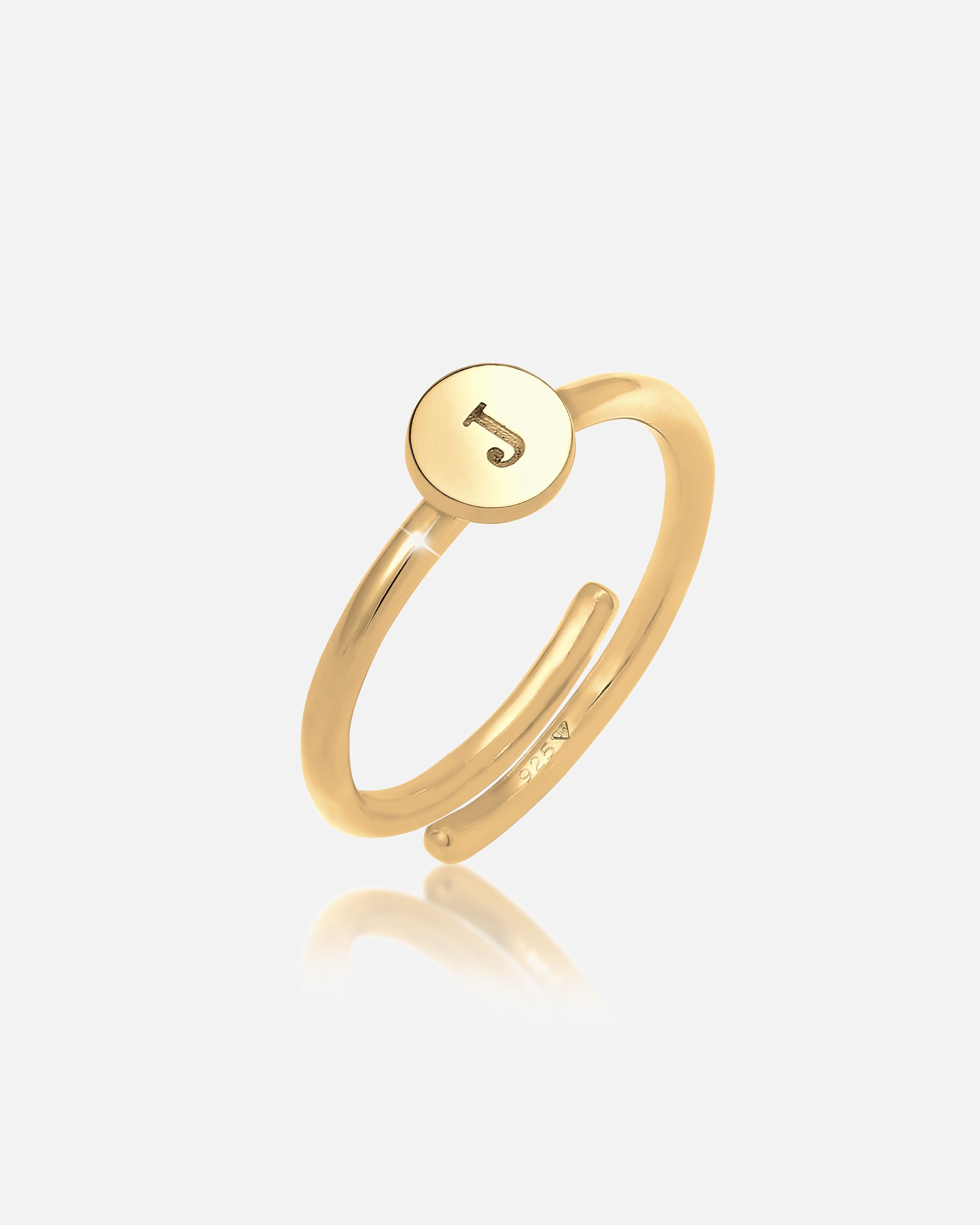 Ring für Weiblich Elli Buchstabe J Kreis Verstellbar 925 Sterling Silber goldfarben