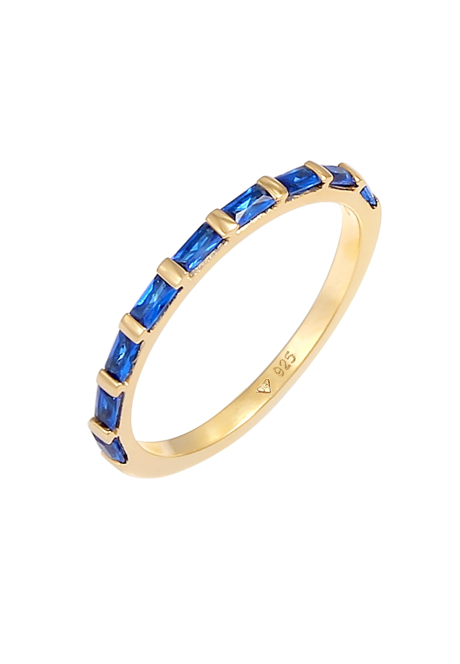 Elli PREMIUM Bandring synthetischer Saphir 925 Silber vergoldet 52 Damen
