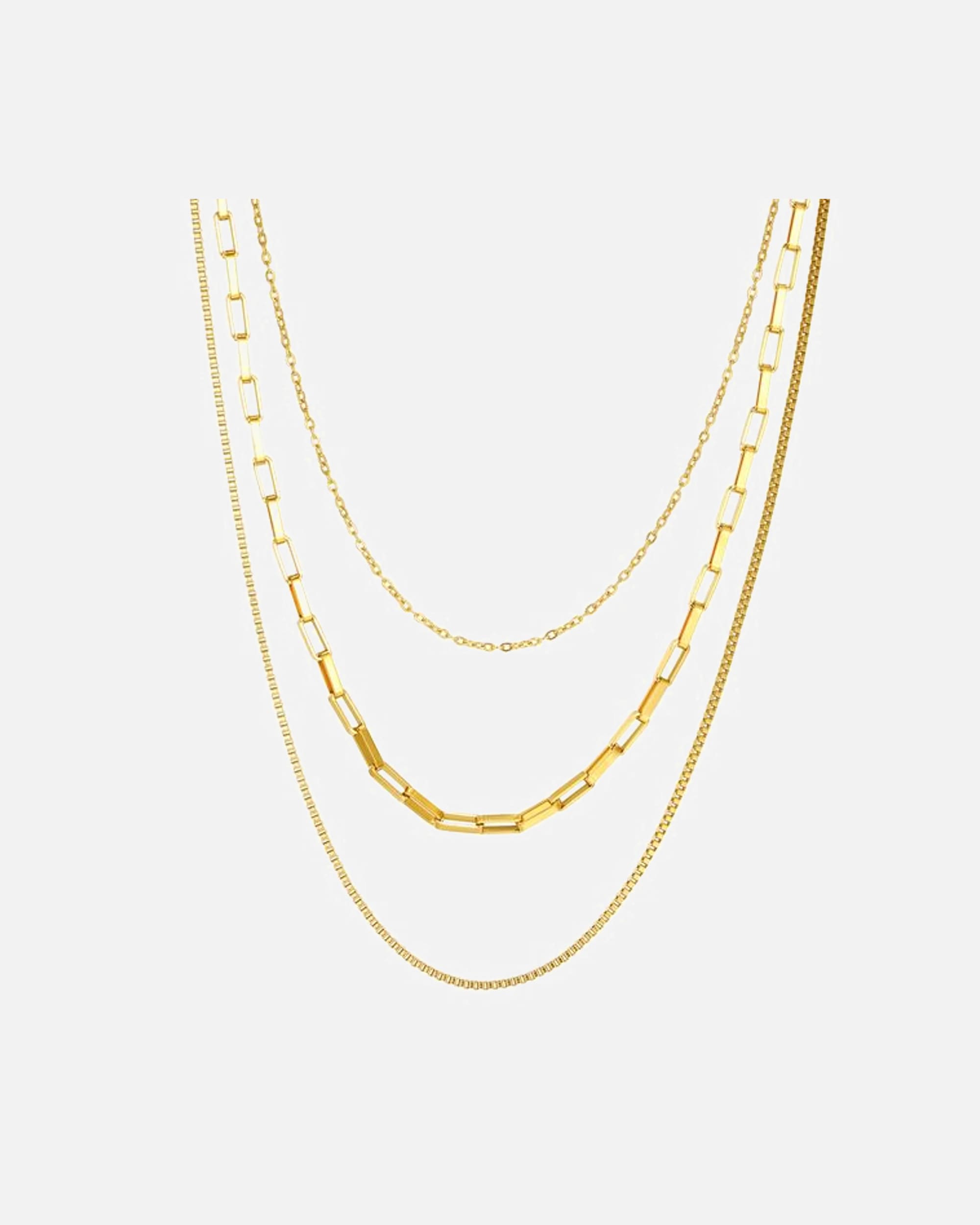 Halskette für Weiblich Hey Happiness Default Brand Line Dreireihige Halskette aus Edelstahl mit geometrischen Gliedern Gold