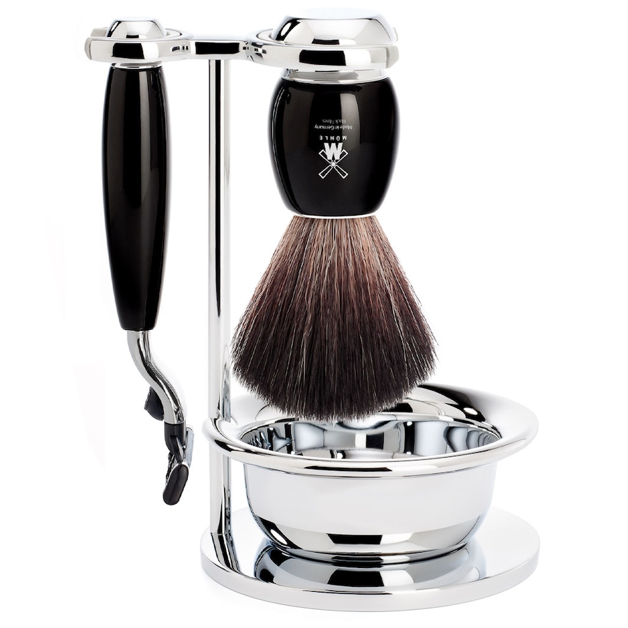 Mühle VIVO 4-teiliges Rasierset, Black Fibre, mit Gillette Mach3 Griffmaterial Edelharz schwarz Herren