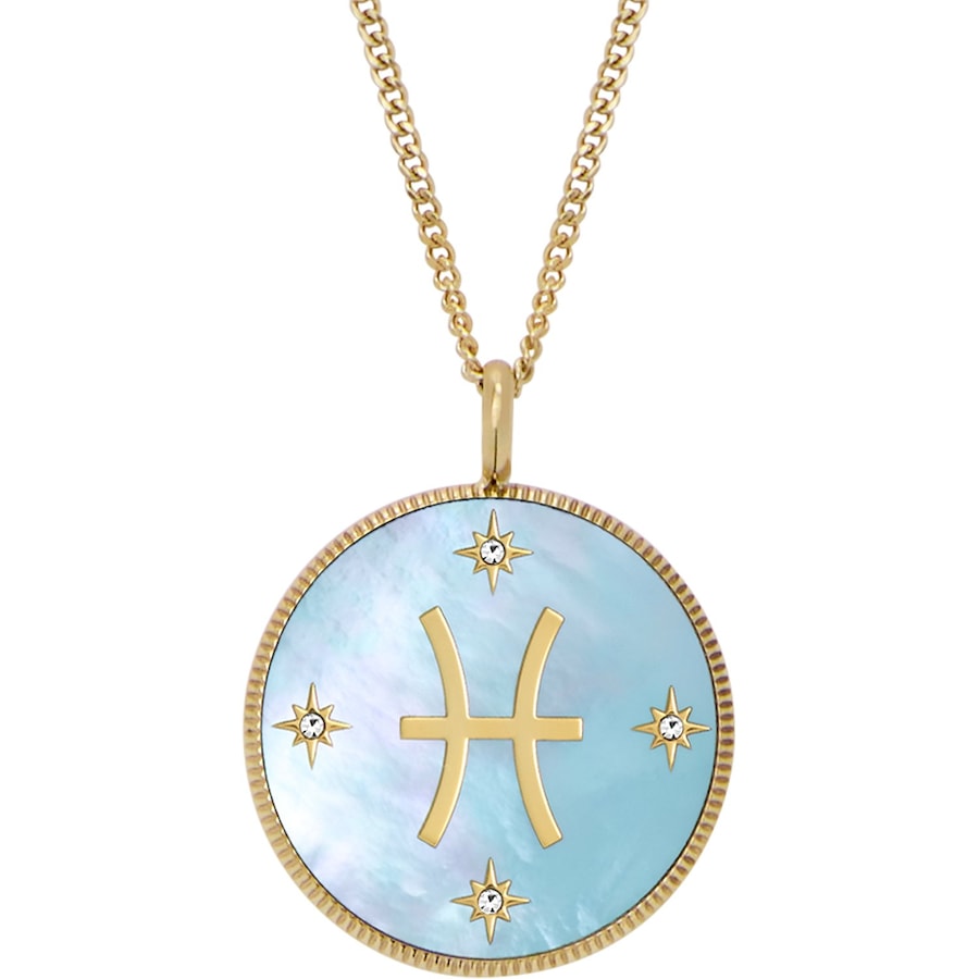 Fossil Kette Edelstahl gold, hellblau, Fische Damen