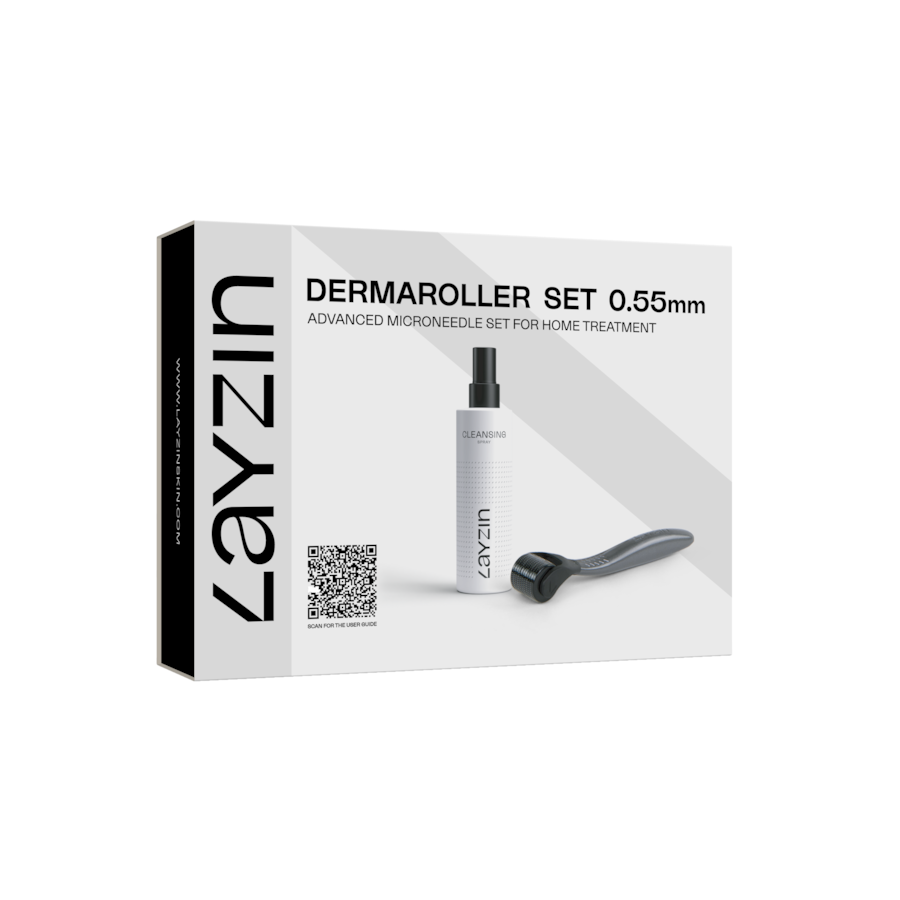 LAYZIN Dermaroller Set 0,55 mm mit Reinigungsspray