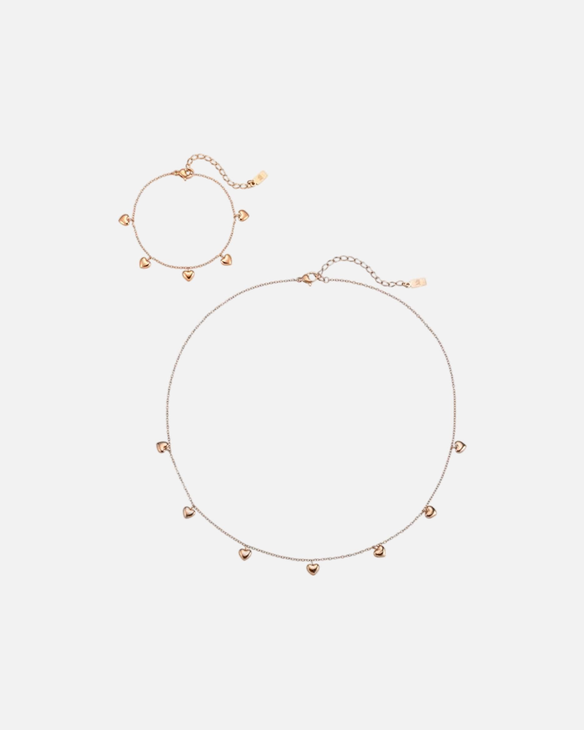 Schmuckset für Weiblich Hey Happiness Default Brand Line Herz Schmuckset Chunky Edelstahl wasserfest Rosegold