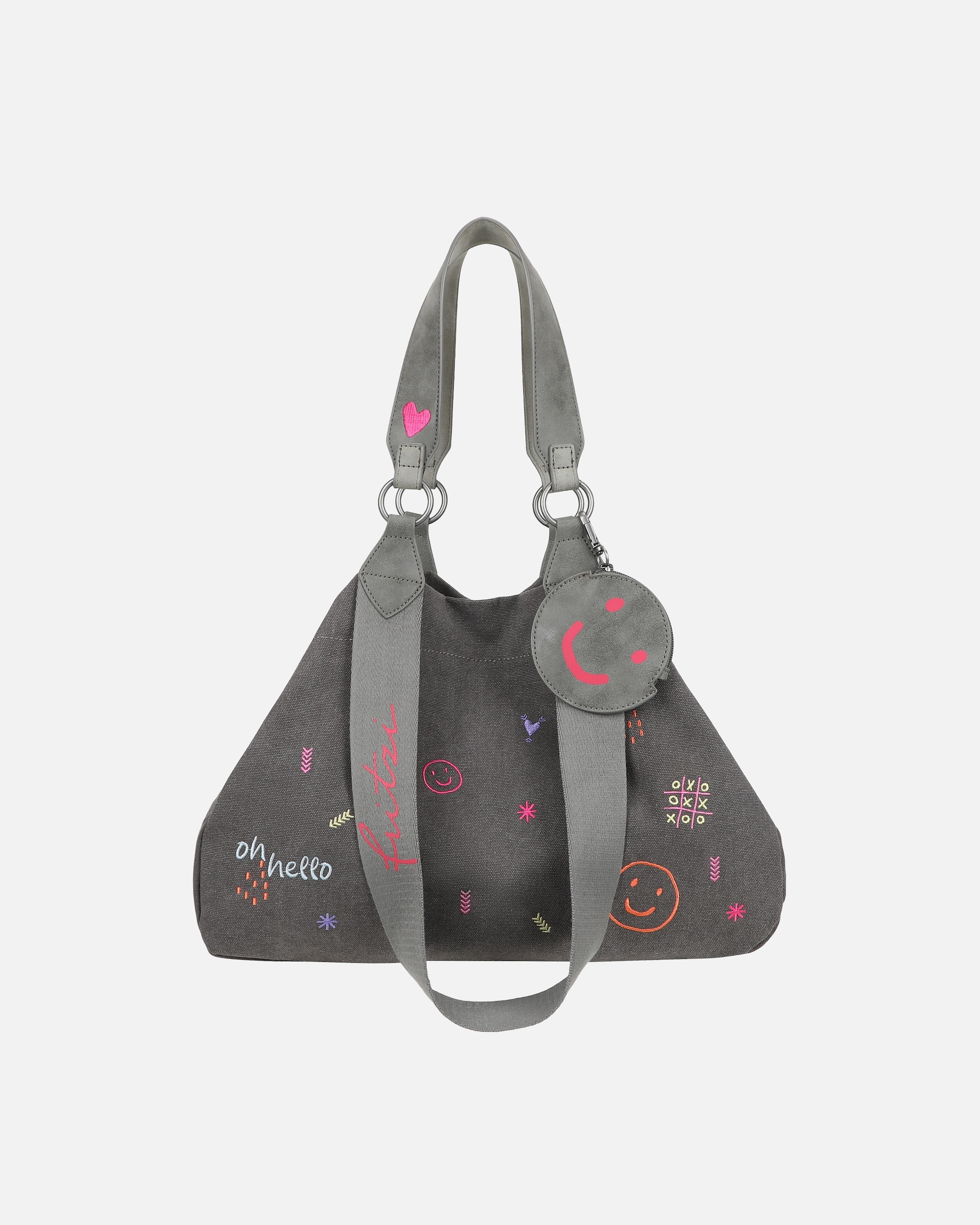 Tasche für Weiblich Fritzi aus Preußen Shopper Izzy Medium Limited Embro Fun mit Stickdetails und Pocket-Anhänger grau