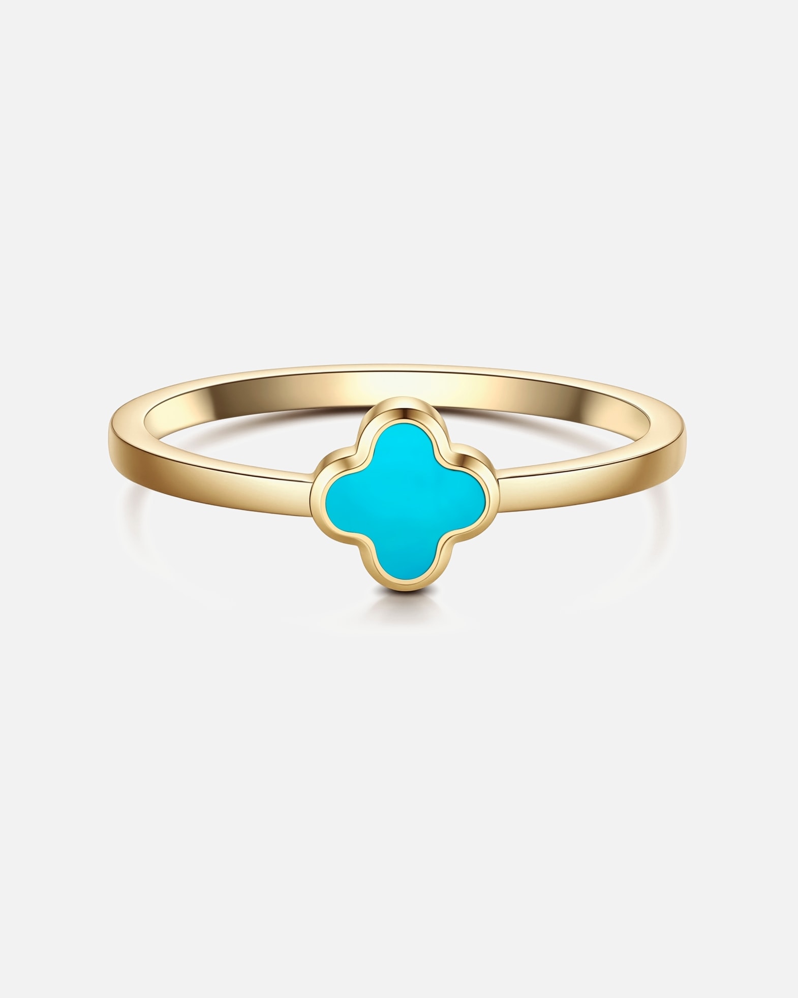Ring für Weiblich Glanzstücke München Ring Kleeblatt aus Edelstahl in gelbgold mit Türkis (synth.) 54
