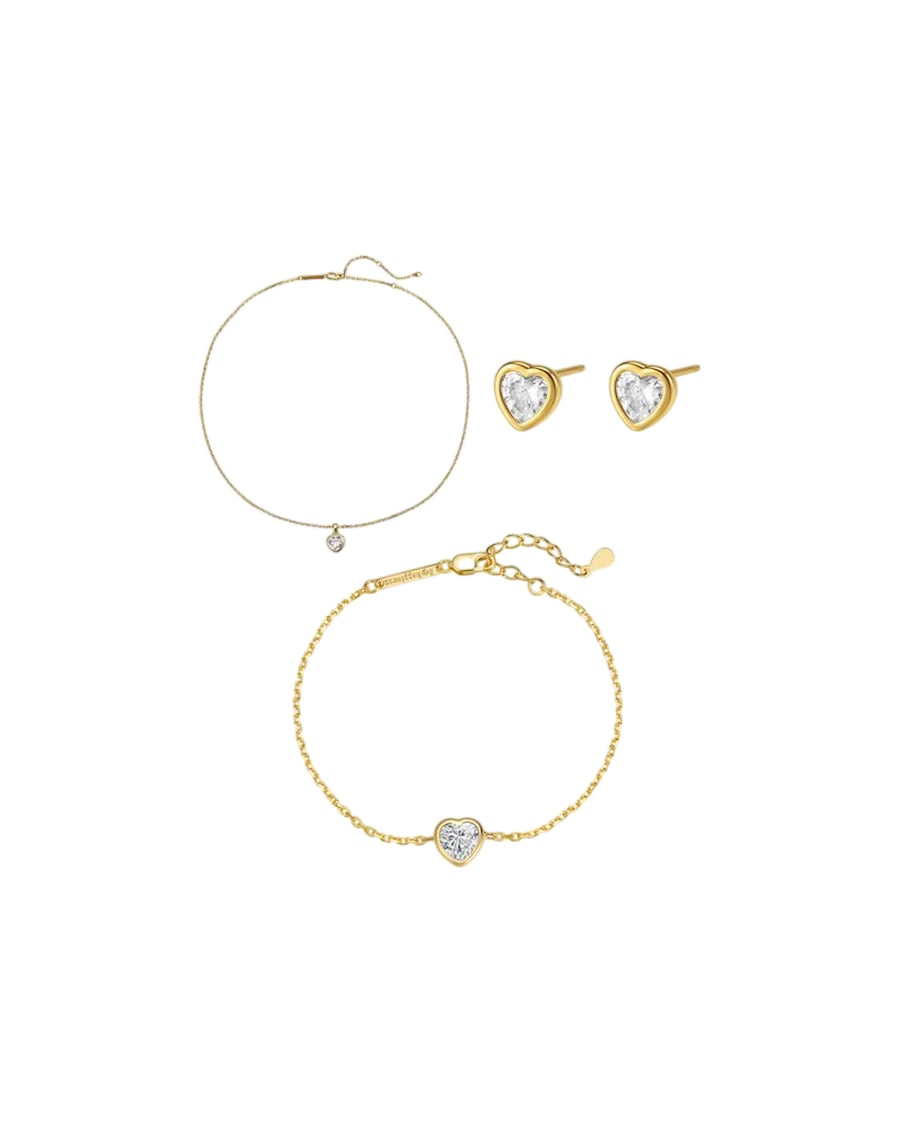 Hey Happiness Sparkling Heart - Herz Schmuckset 925 Silber Gold Hellbraun Damen
