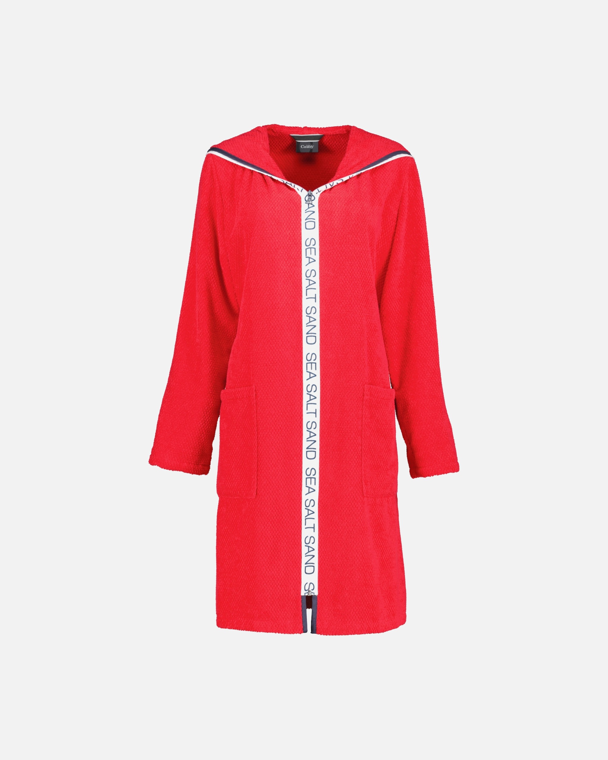 Bademantel für Weiblich Cawö Cawö Bademäntel Damen Reißverschluss mit Kapuze Sea Salt Sand 3101 rot - 203 S