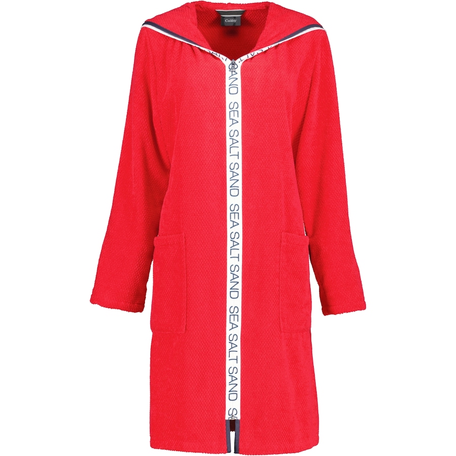 Cawö Bademäntel Damen Reißverschluss mit Kapuze Sea Salt Sand 3101 rot - 203 S Weiss