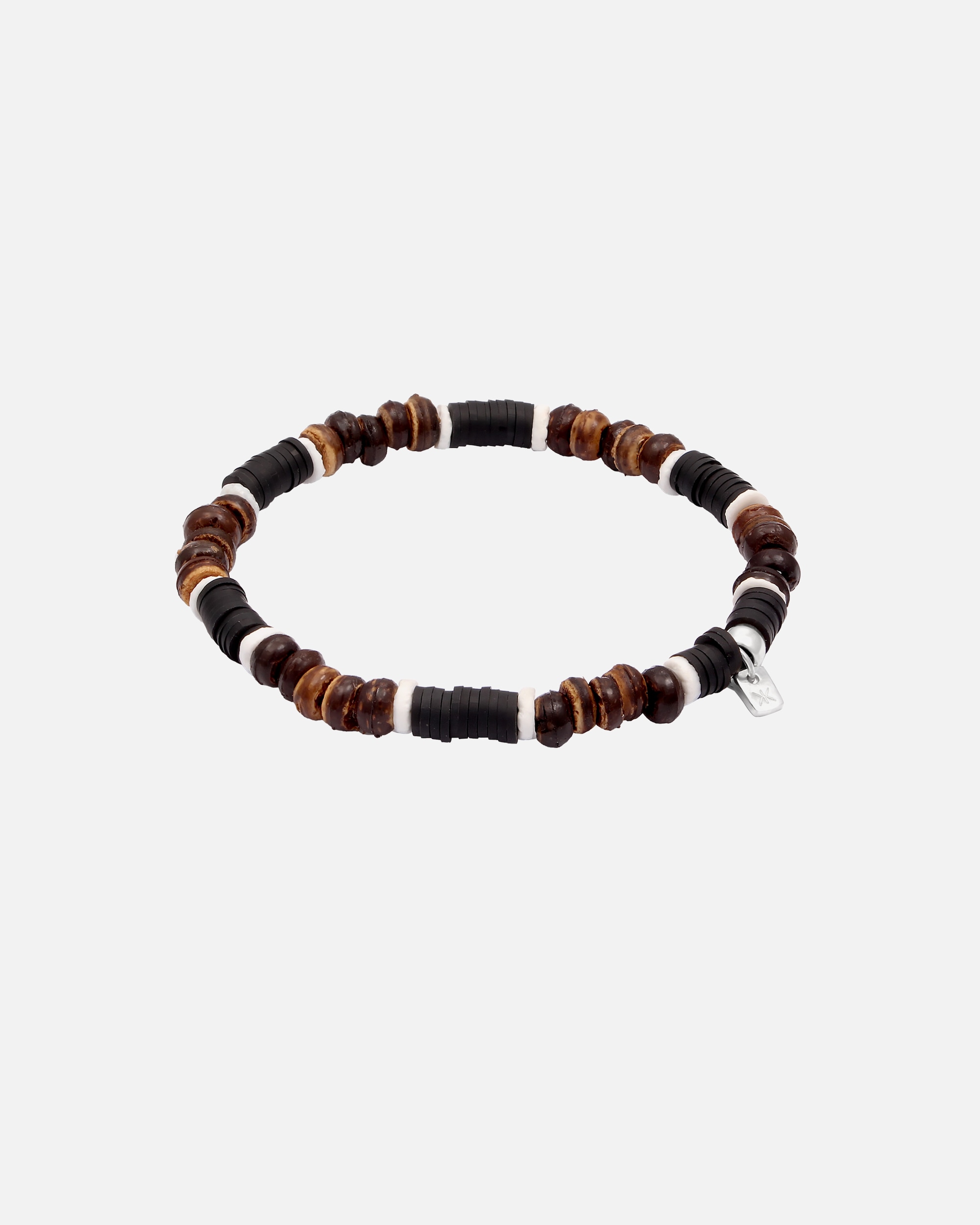 Armband für Männlich KUZZOI Heishi Beads Braun Vintage Surfer 925 Sterling Silber 19