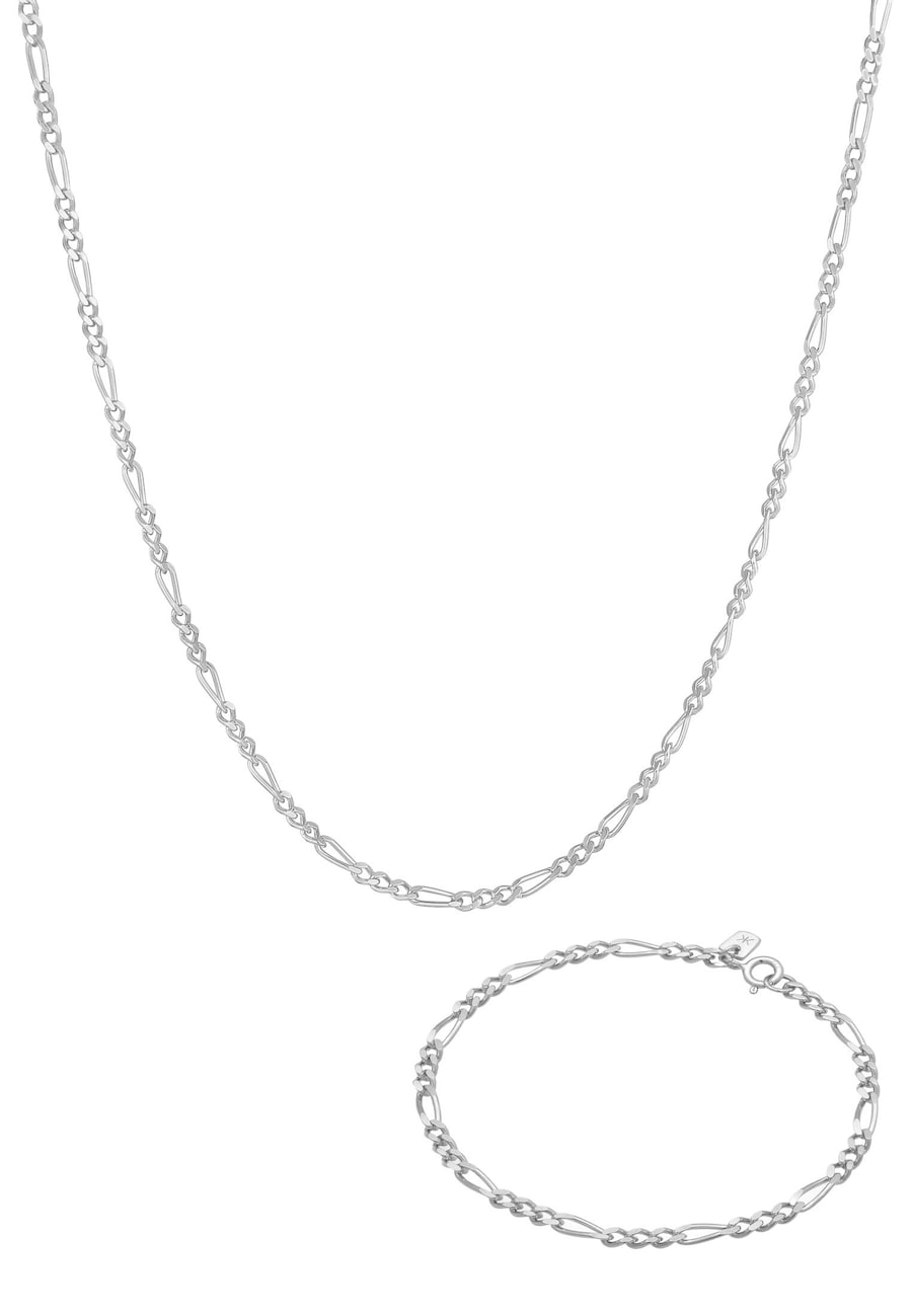 KUZZOI Kette Armband Herren Figaro Design 925 Sterling Silber silberfarben