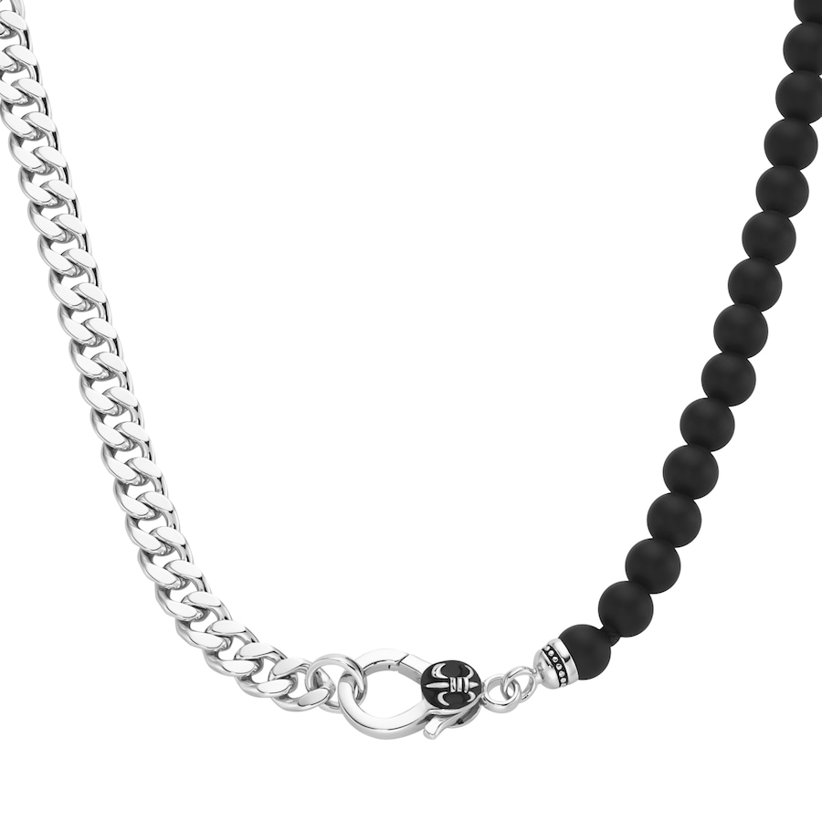 Giorgio Martello Milano Collier Panzerkette, schwarzer Achat oder Perle, Silber 925 Schwarz Herren