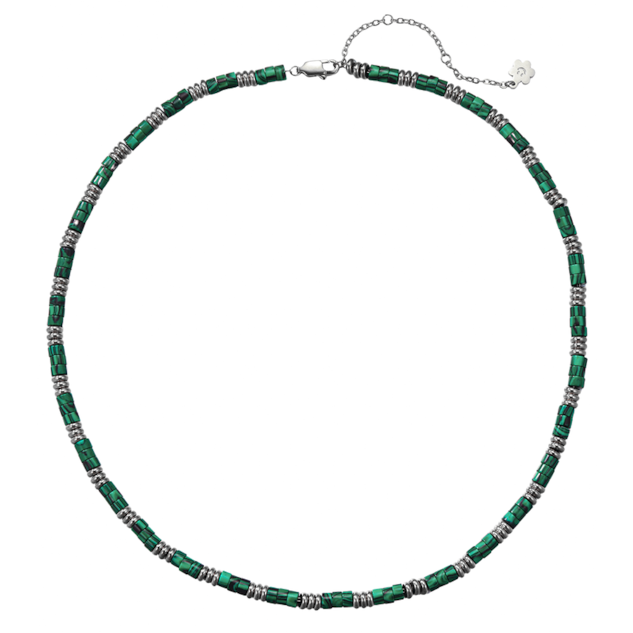 Hey Happiness Chunky Perlenkette Grün – Statement Halskette Edelstahl, wasserfest Silber Damen