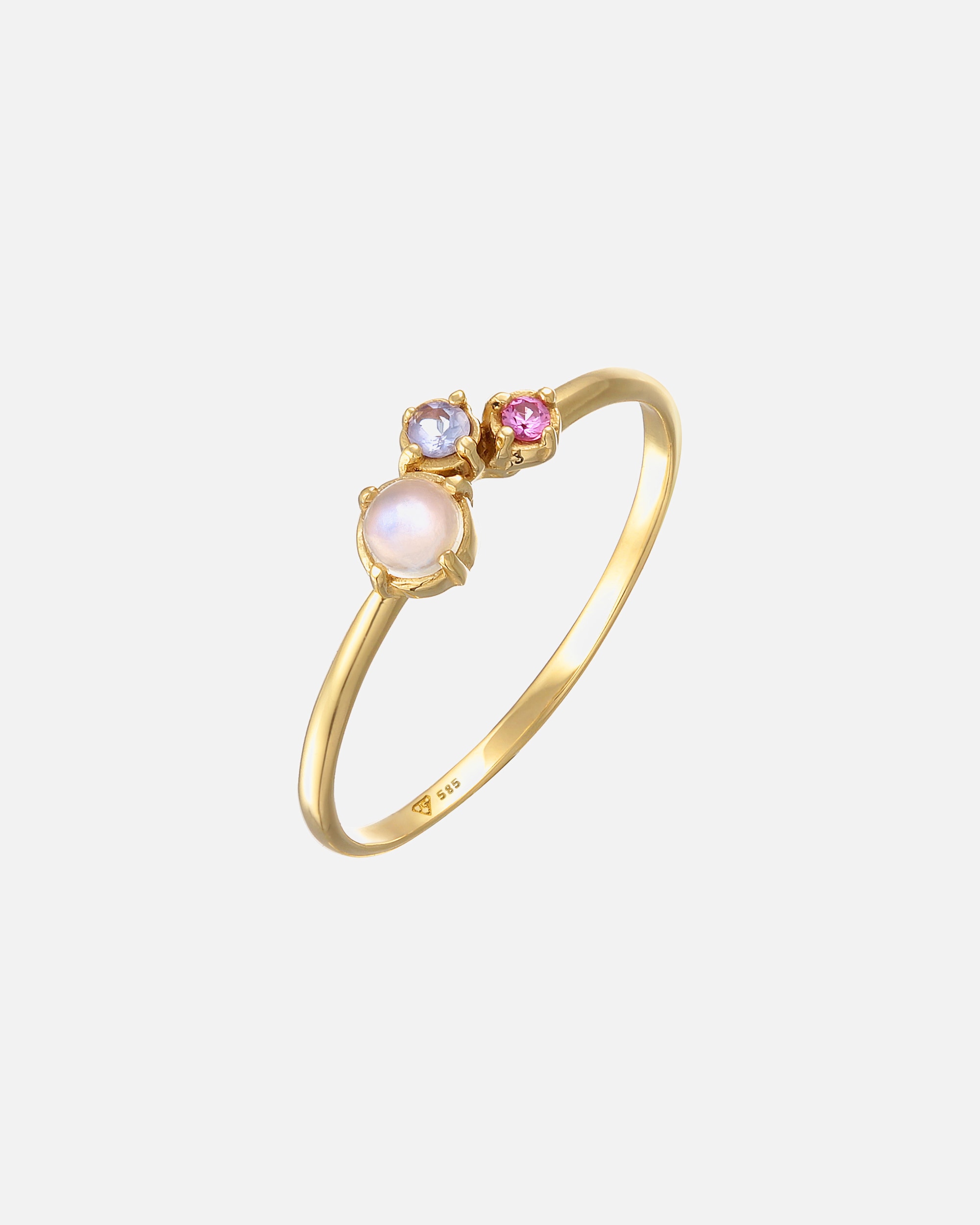 Ring für Weiblich Elli PREMIUM Mondstein Tansanit synth. Saphir 585er Gelbgold 54