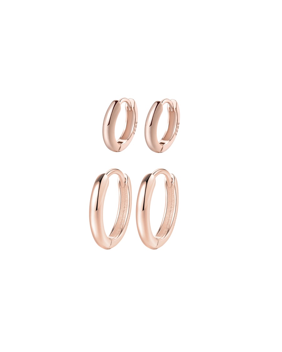 Hey Happiness Creolen-Set 2-teilig 925 Sterlingsilber – Kleine & große Hoops Rosegold Damen
