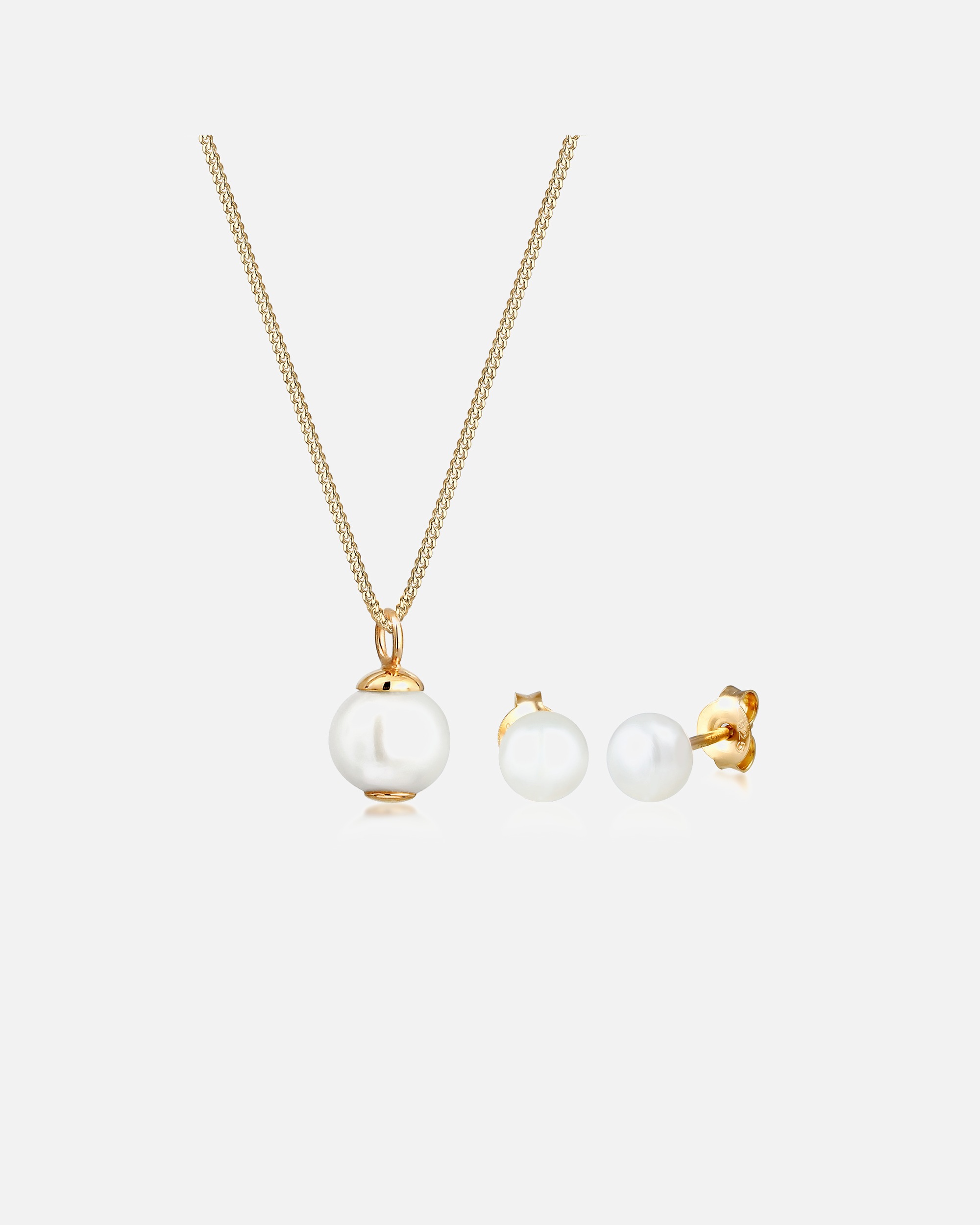 Schmuckset für Weiblich Elli Luxuriös Filigran Süßwasserzuchtperlen 925 Silber golfarben