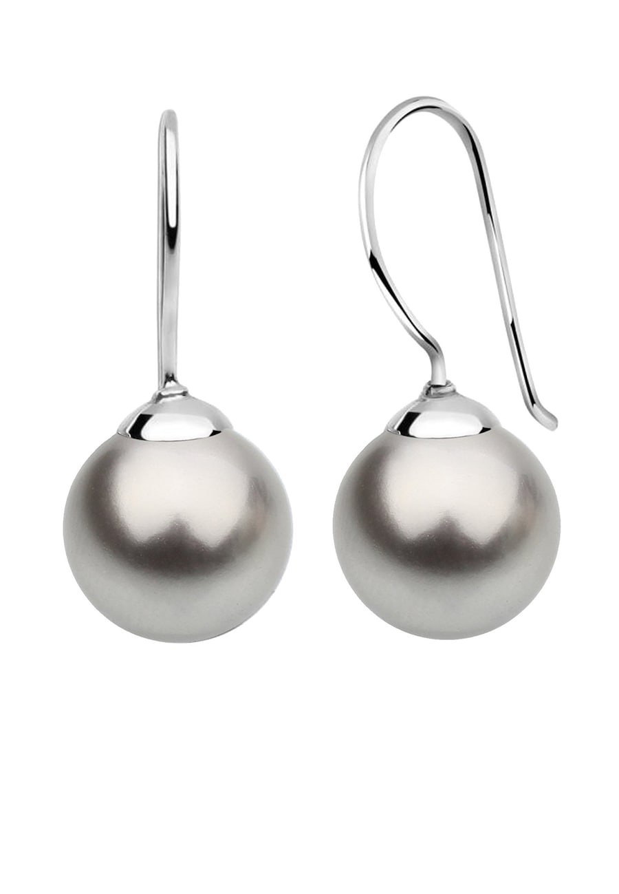 Nenalina Ohrringe Hänger Basic Synthetische Perle 925 Silber Grau Damen