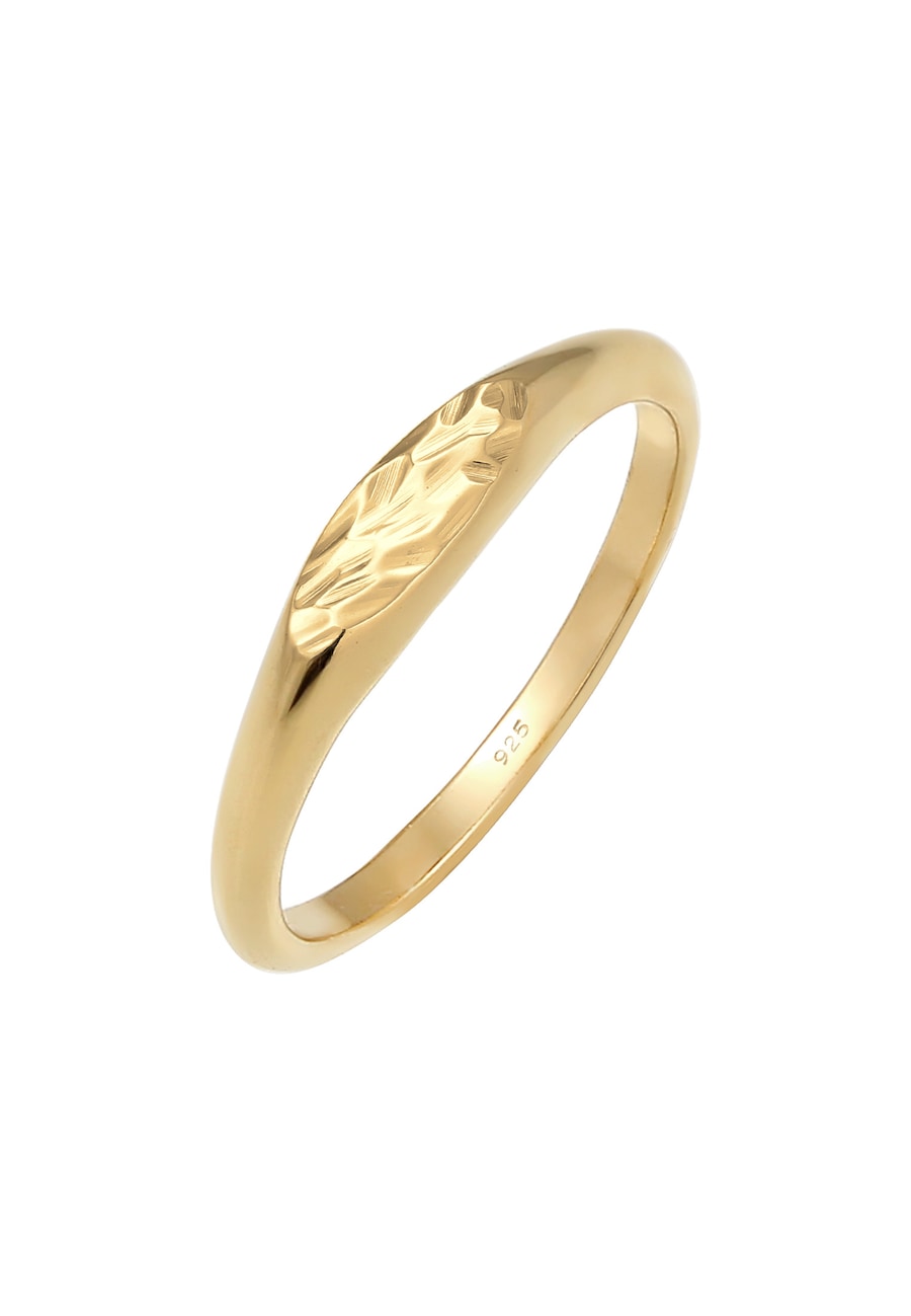 Elli Siegelring Oval Pinky Ring Gehämmert 925 Silber 50 Damen