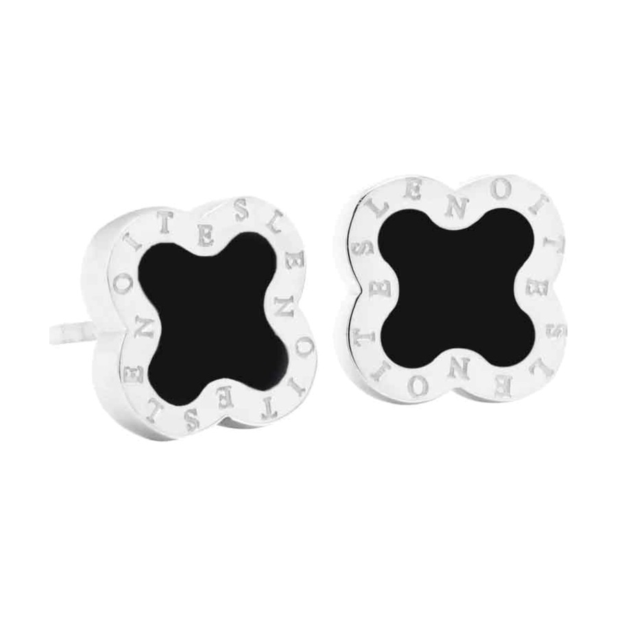 Lenoites Ohrhänger 'Four-leaf Clover Mini' silver-black Damen