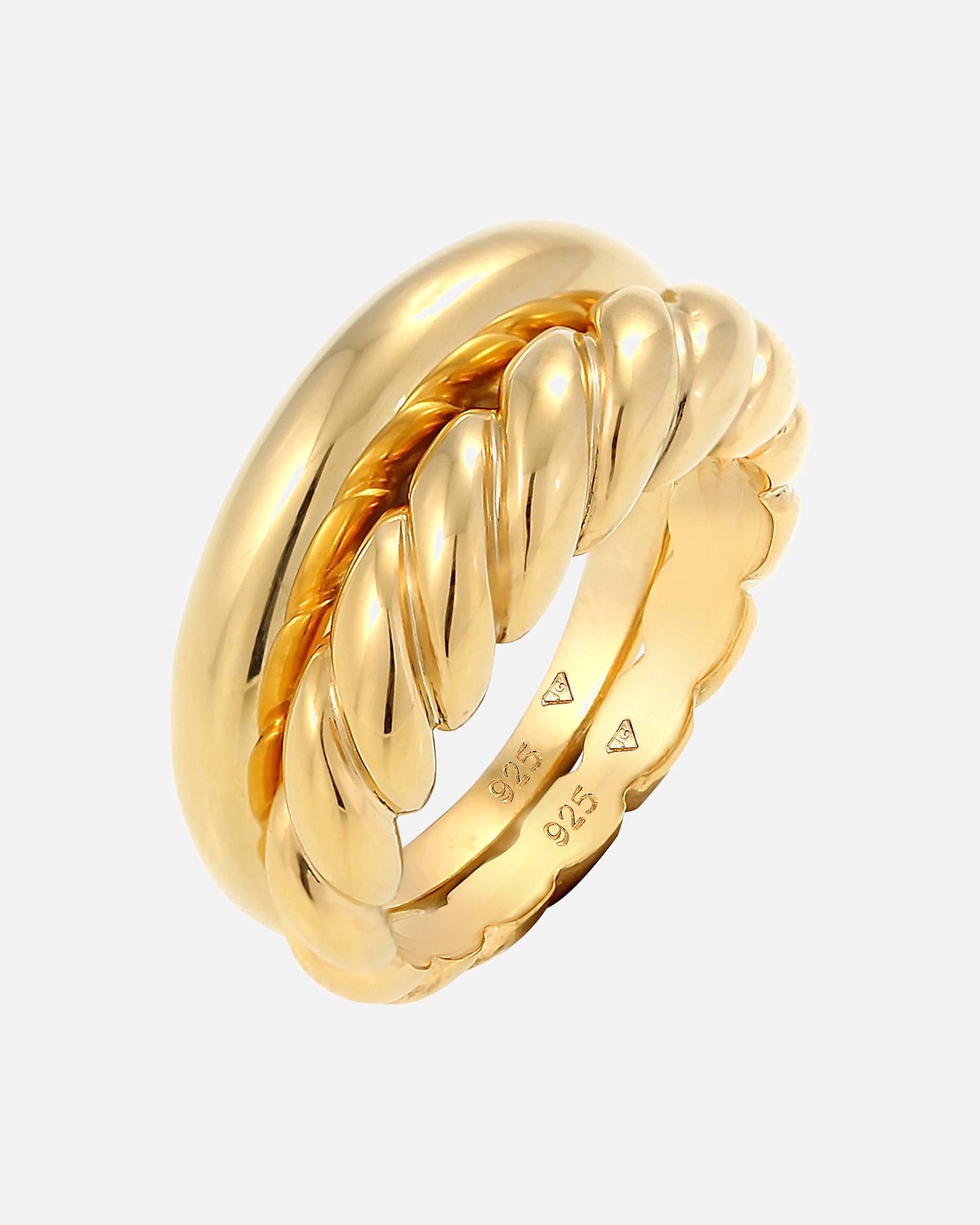 Ring für Weiblich Elli PREMIUM 2er Set Twisted Gedreht Bandring Basic 925 Silber 58