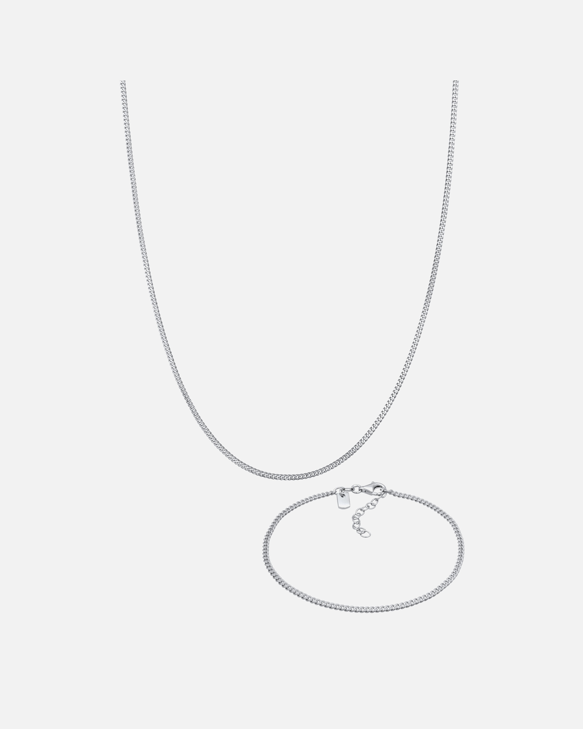 Schmuckset für Männlich KUZZOI Panzerarmband Kette Basic 925 Silber silberfarben