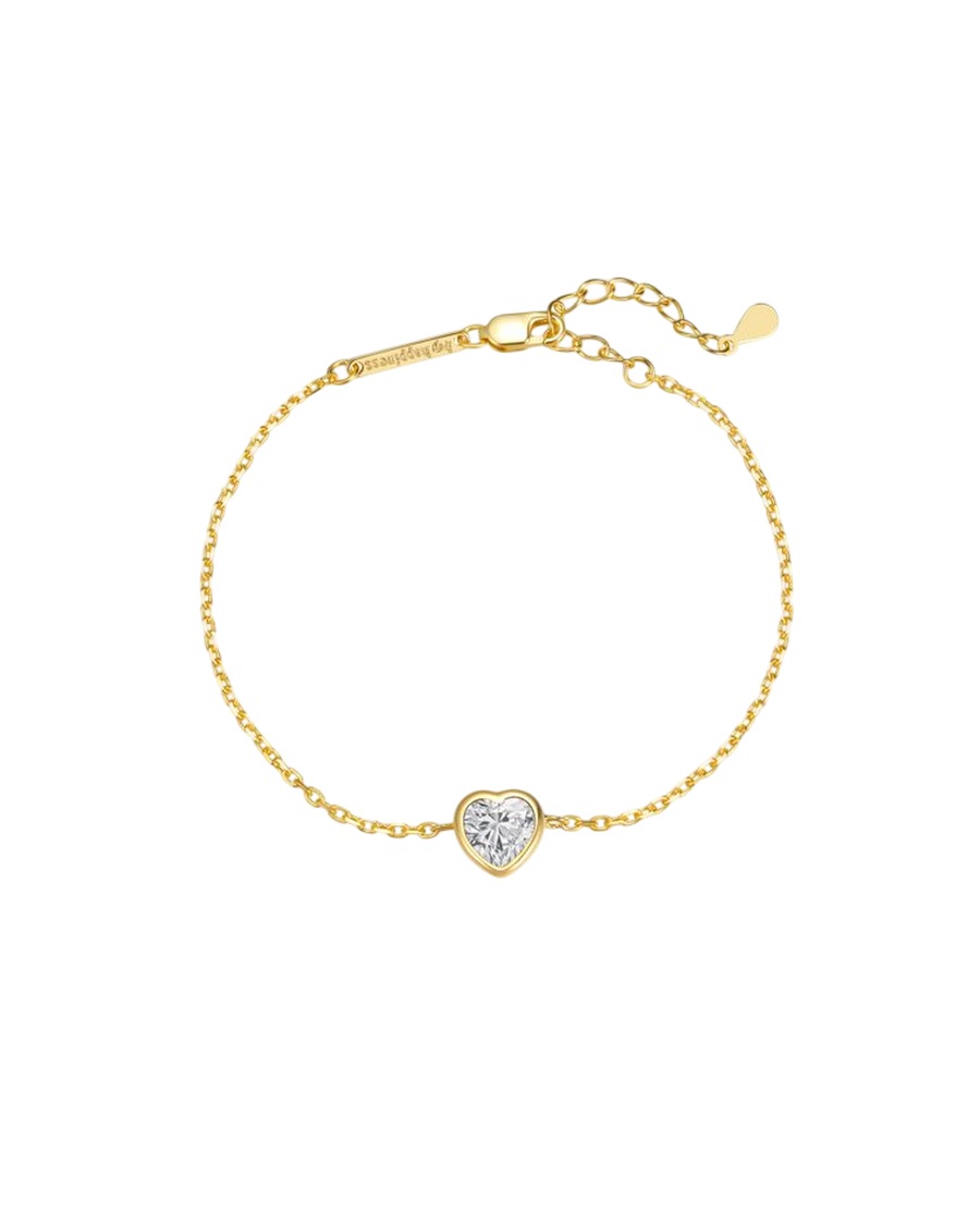 Hey Happiness Funkelndes Herzarmband – 925er Silber Gold Hellbraun Damen