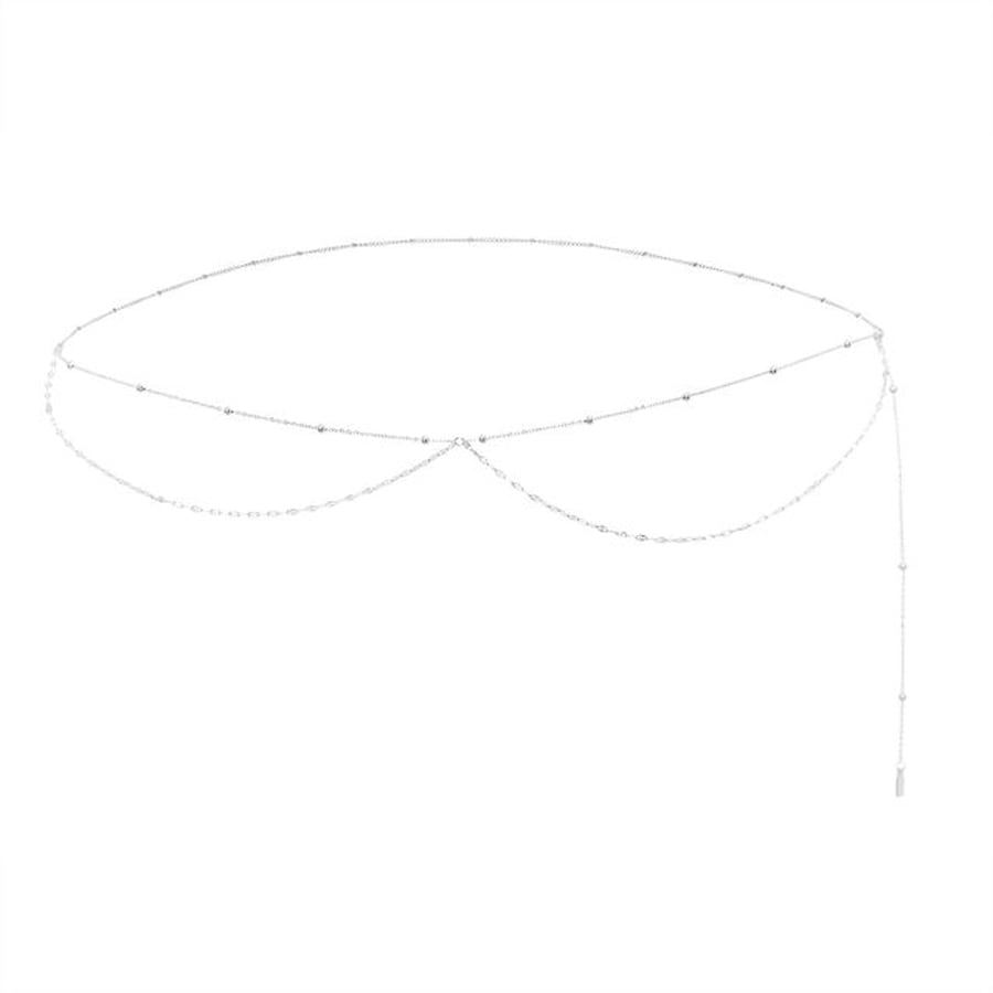 Hey Happiness Layered Satellite & Rolo Bauchkette – aus Edelstahl Silber Damen